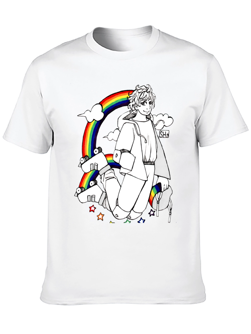 Rainbow Anime Graphic Black T-Shirt