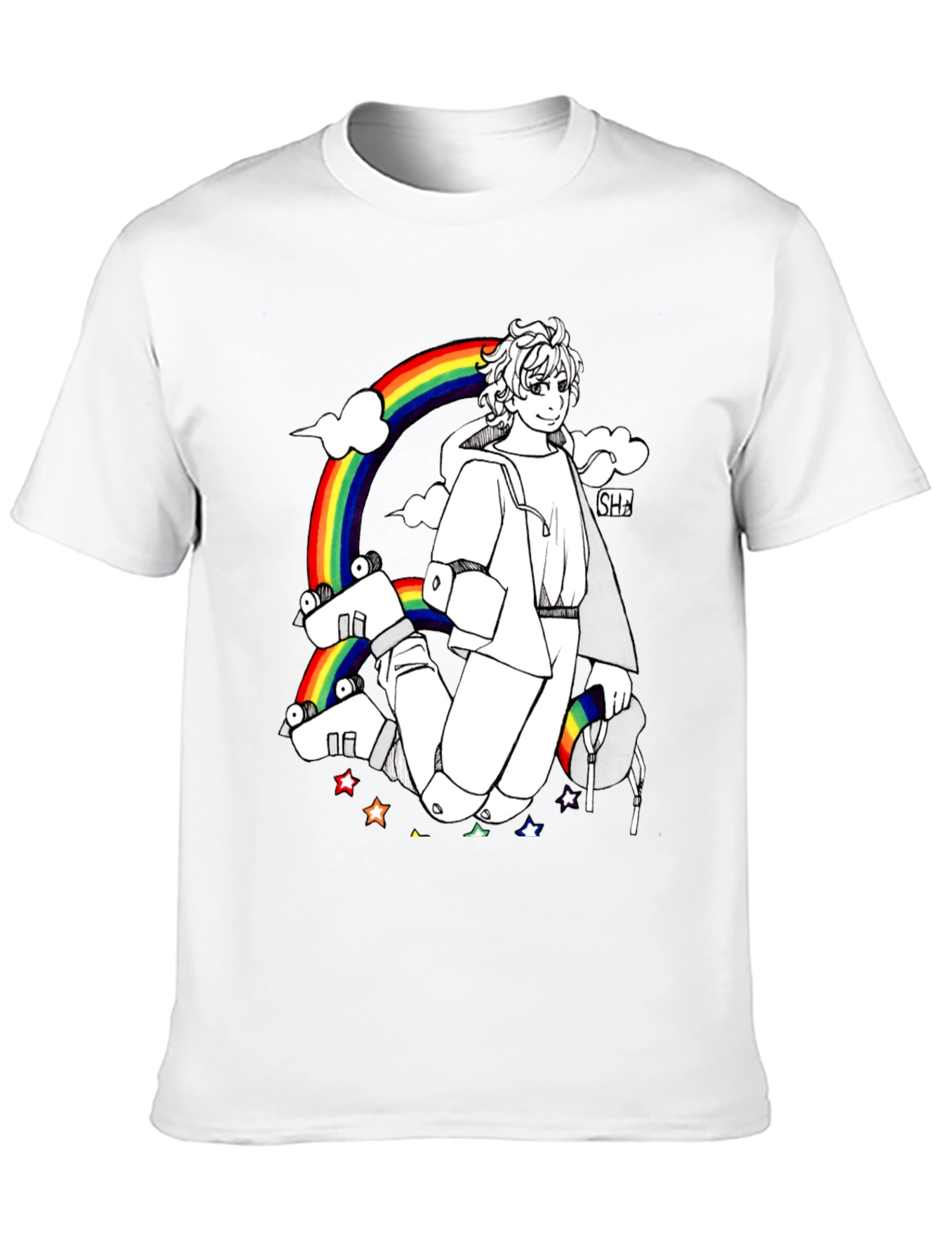 Rainbow Anime Graphic Black T-Shirt