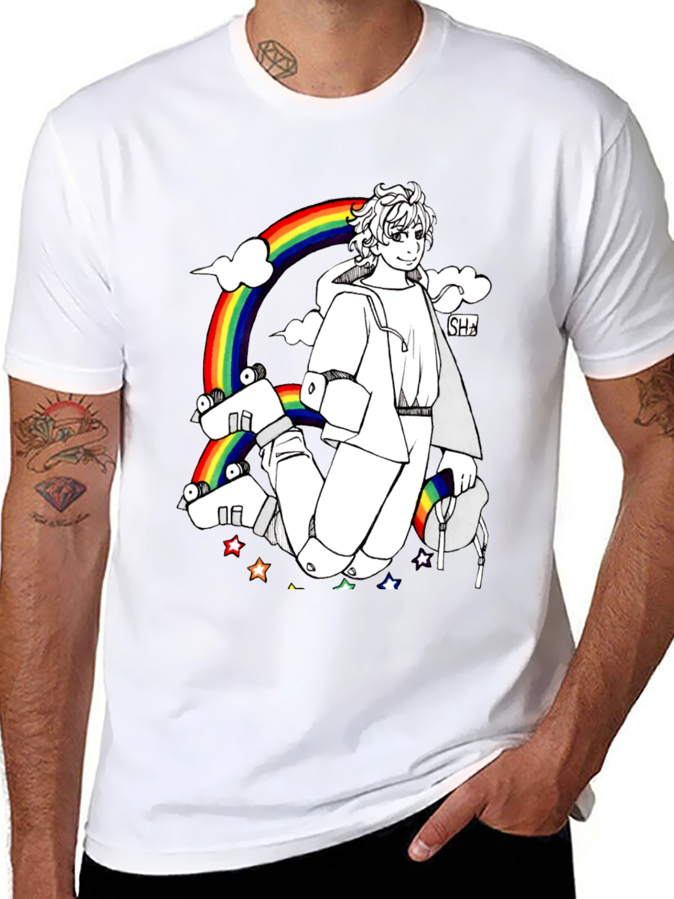 Rainbow Anime Graphic Black T-Shirt