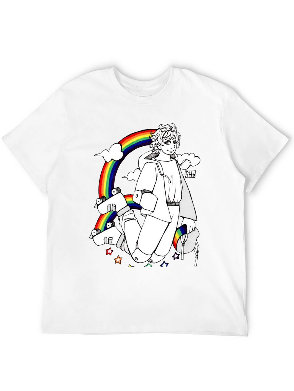 Rainbow Anime Graphic Black T-Shirt