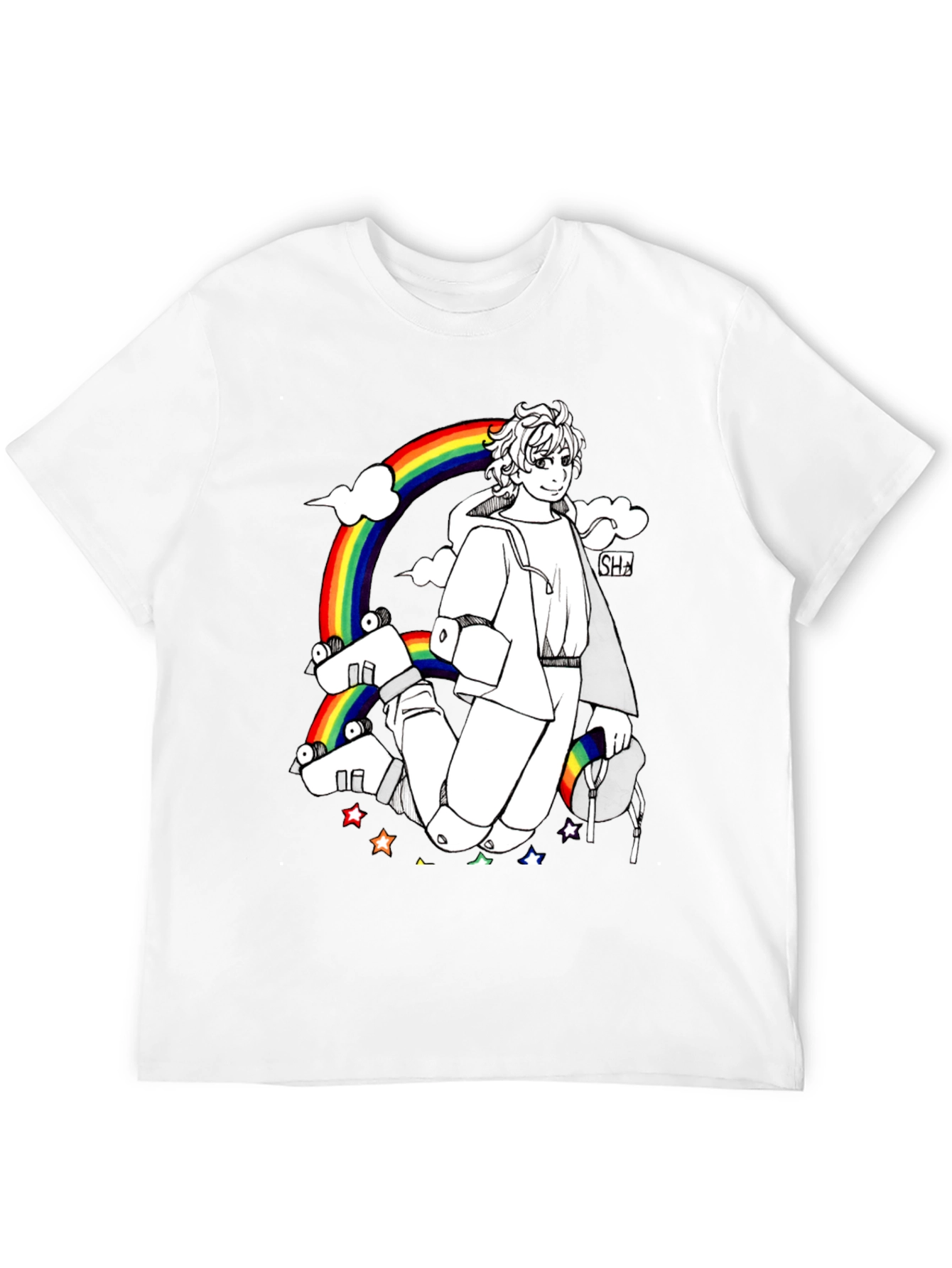 Rainbow Anime Graphic Black T-Shirt