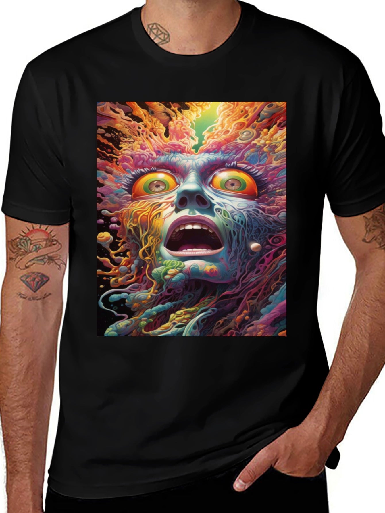Psychedelic Face Graphic Tee - Unique Art Shirt