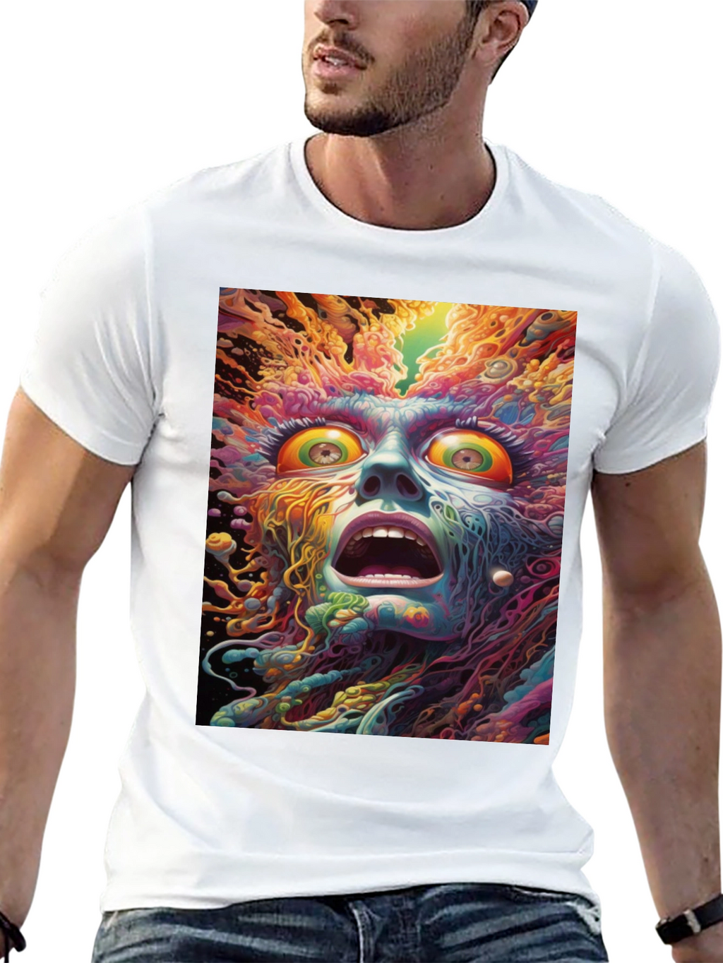 Psychedelic Face Graphic Tee - Unique Art Shirt