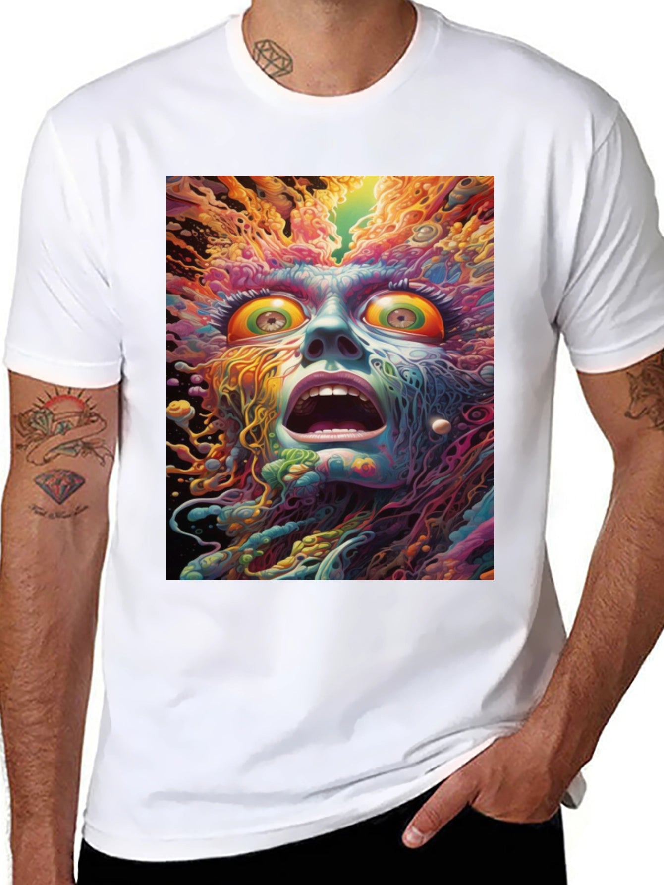 Psychedelic Face Graphic Tee - Unique Art Shirt