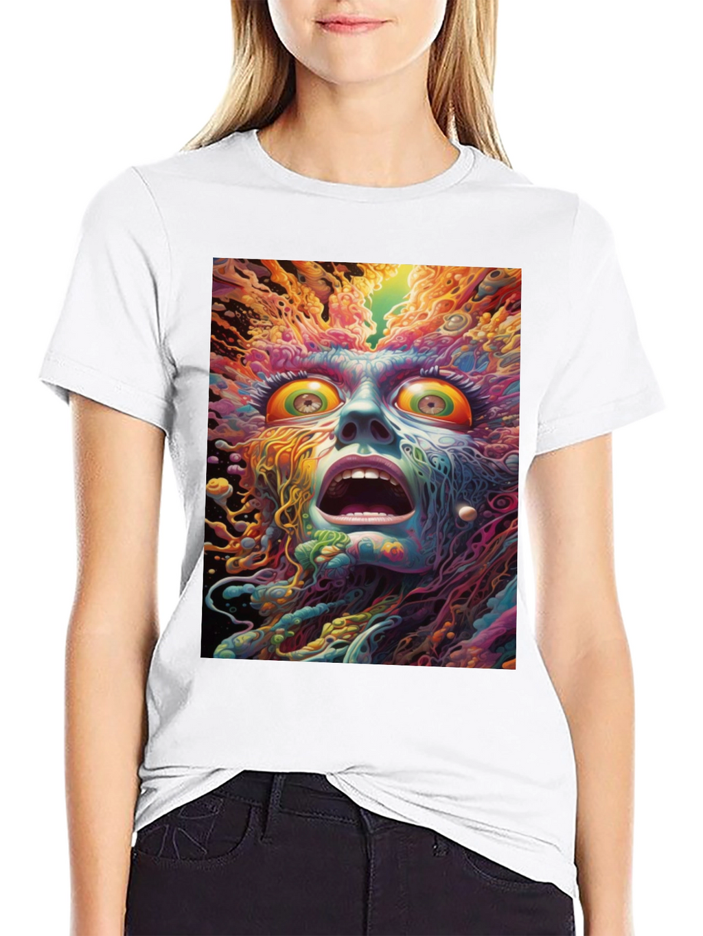 Psychedelic Face Graphic Tee - Unique Art Shirt