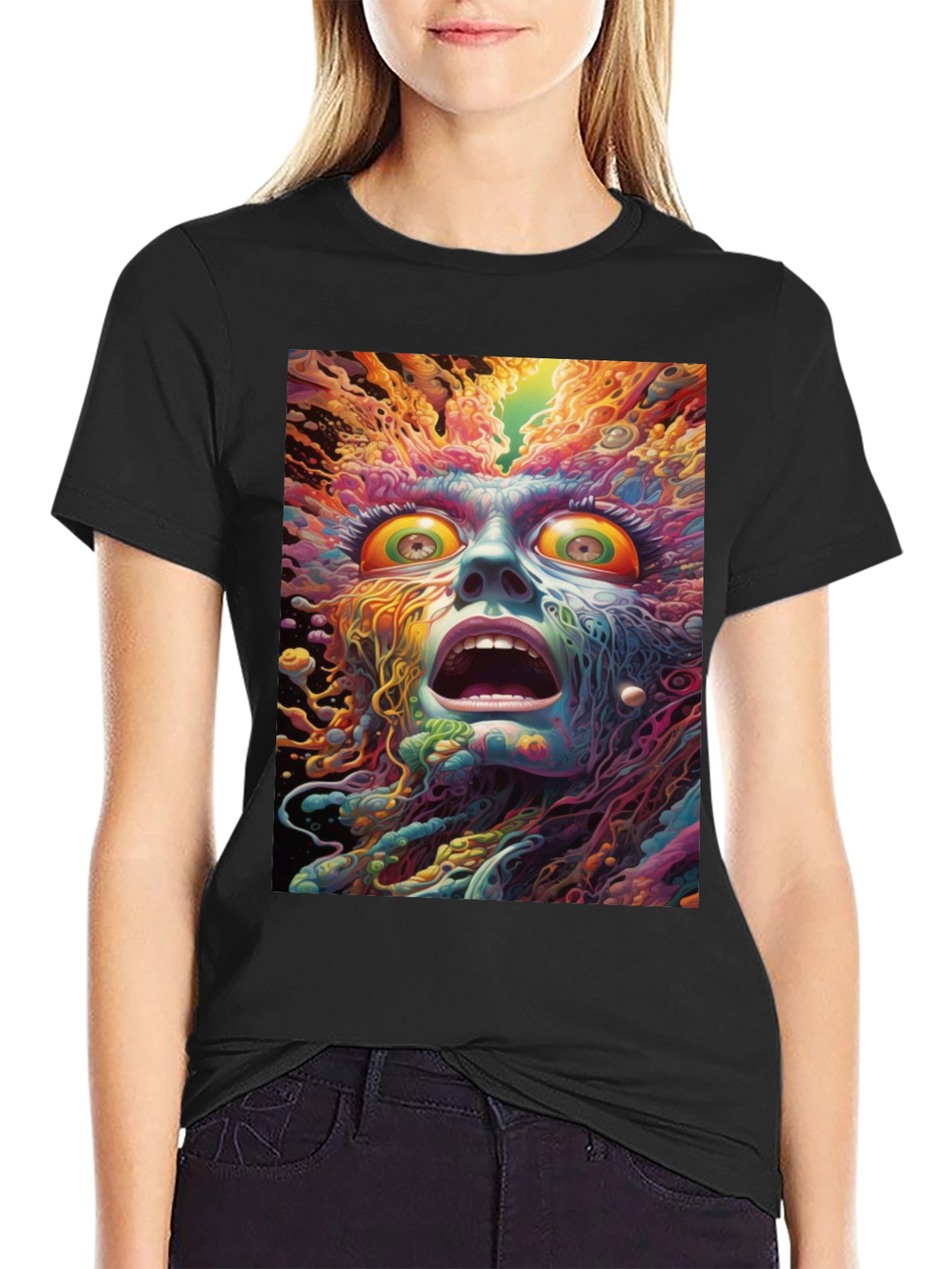 Psychedelic Face Graphic Tee - Unique Art Shirt