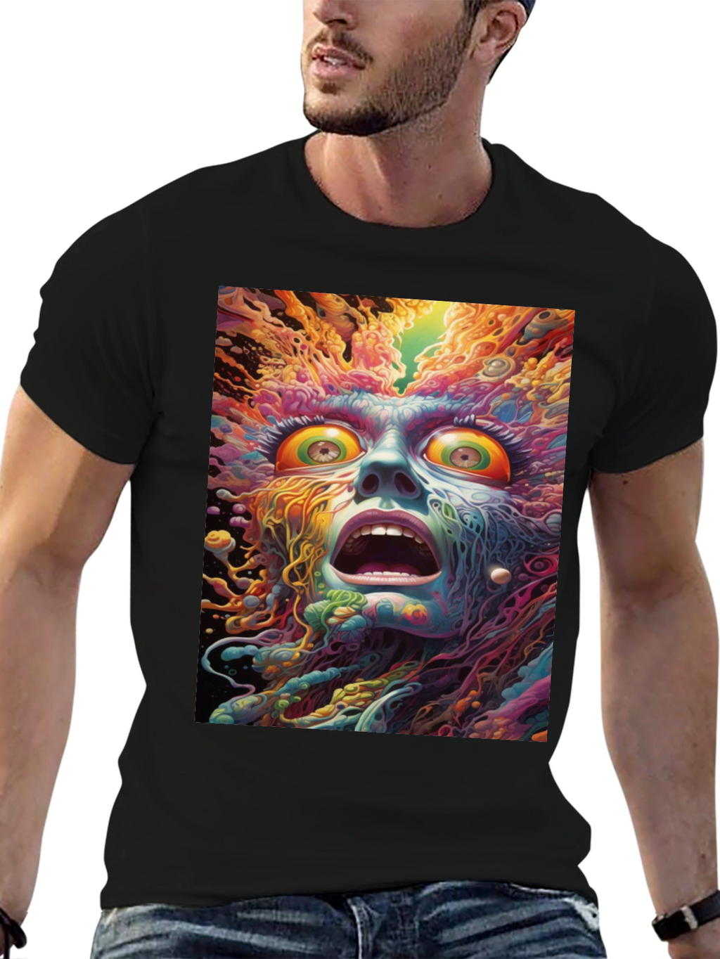 Psychedelic Face Graphic Tee - Unique Art Shirt