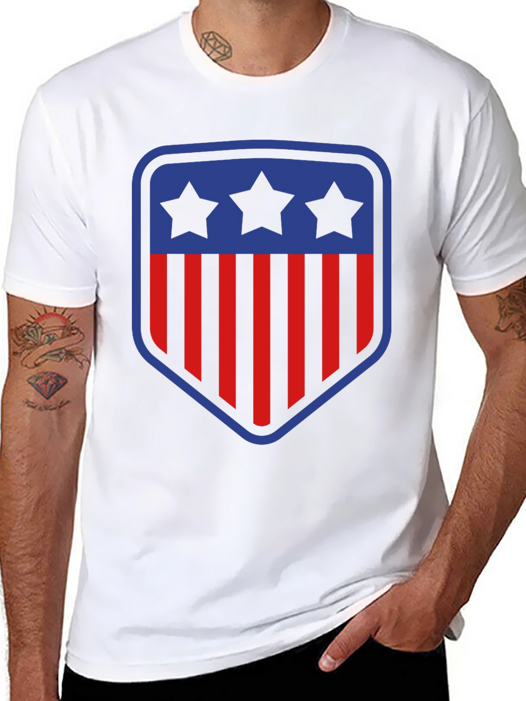 Patriotic Shield T-Shirt - Stars and Stripes Design