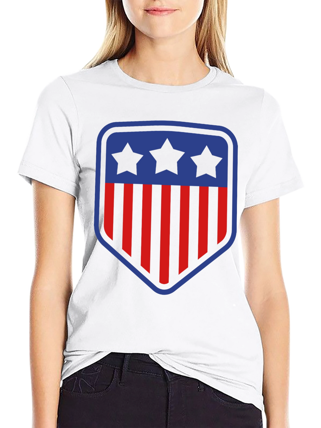 Patriotic Shield T-Shirt - Stars and Stripes Design