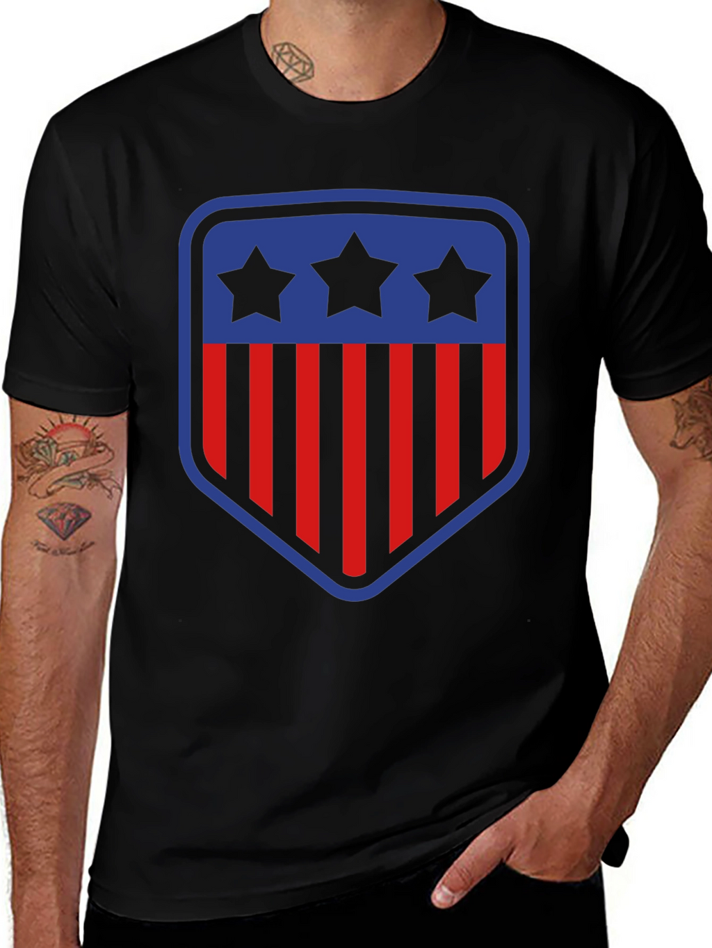 Patriotic Shield T-Shirt - Stars and Stripes Design