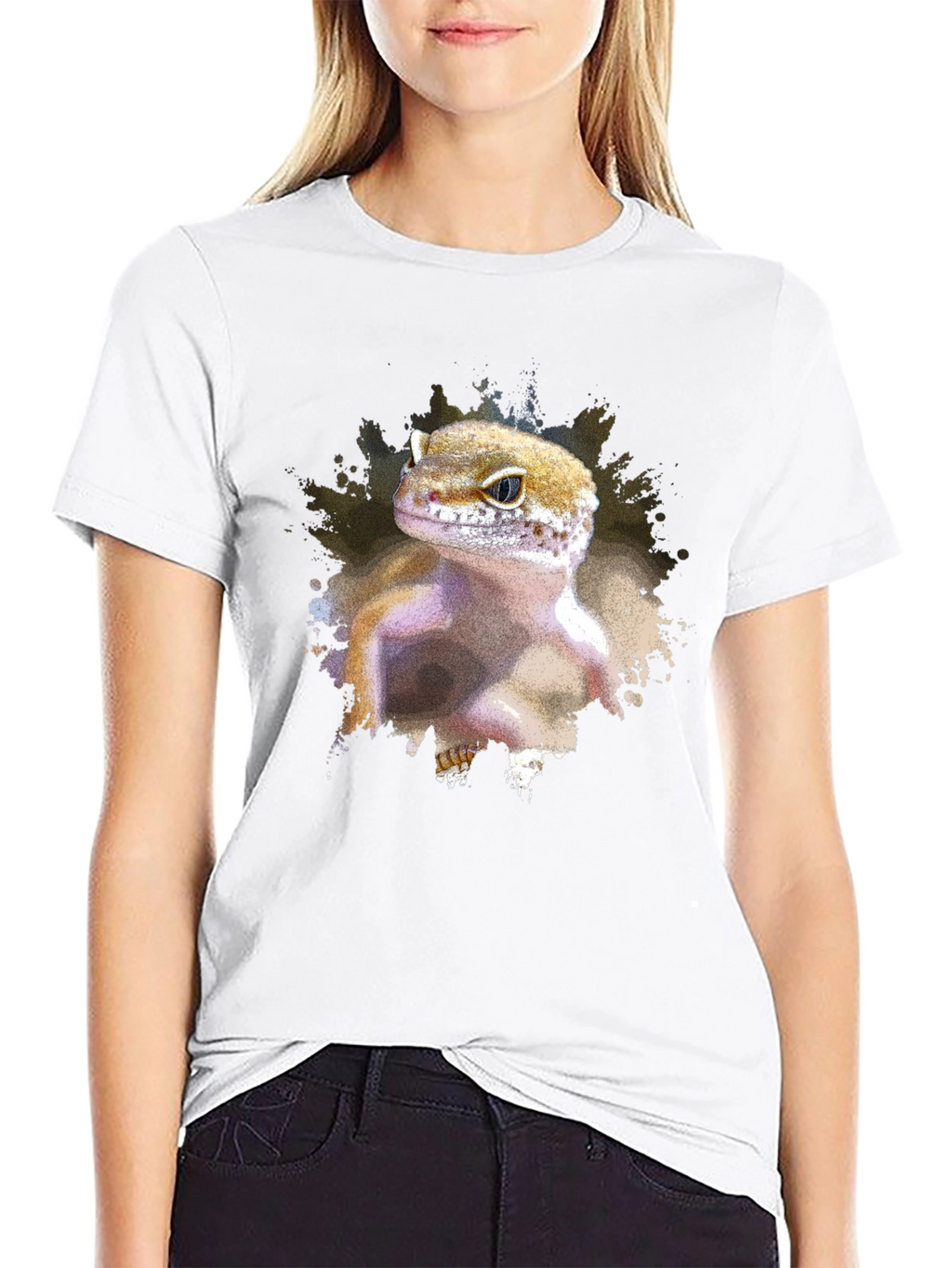 Leopard Gecko Graphic Print Black T-Shirt
