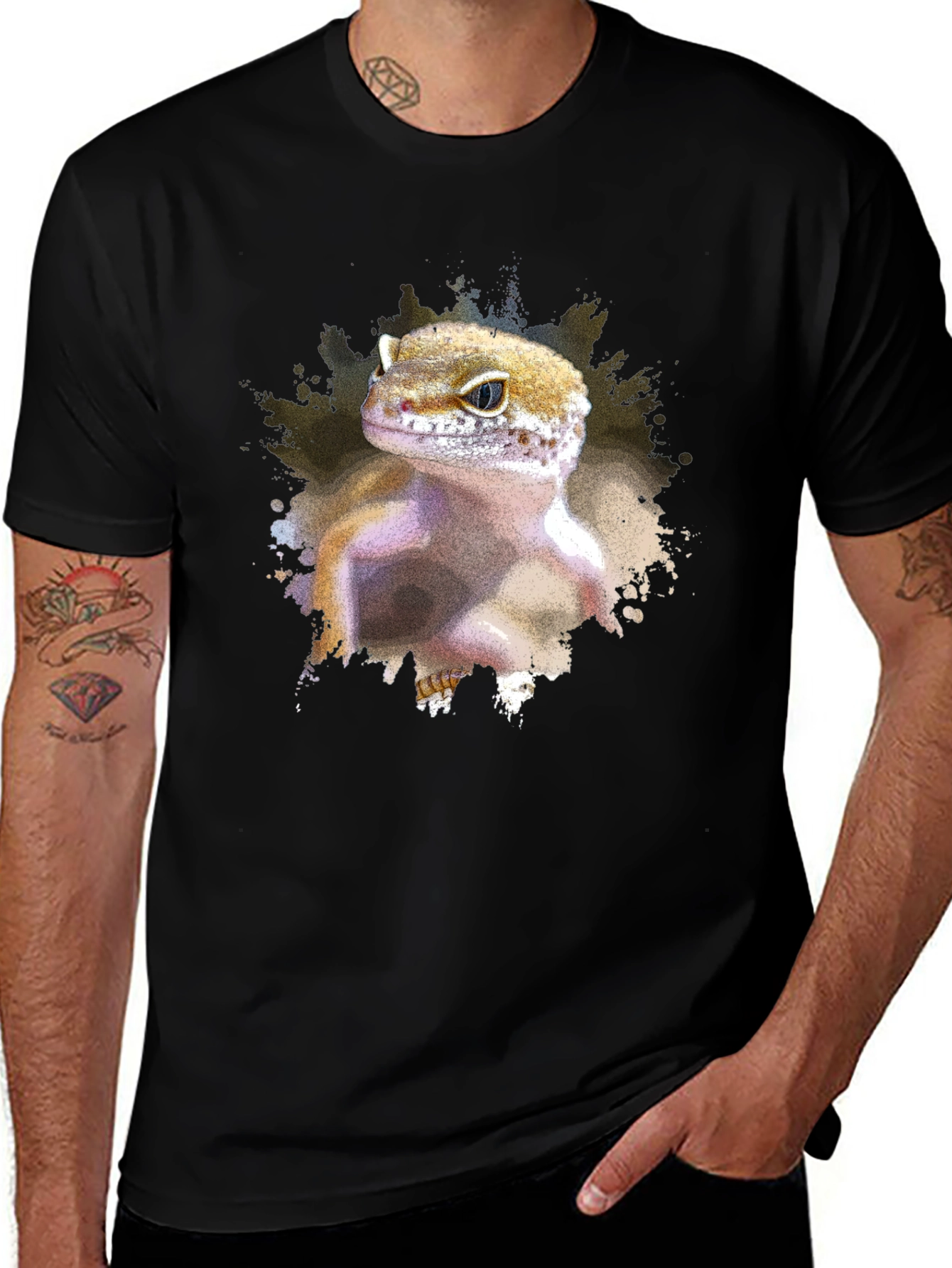 Leopard Gecko Graphic Print Black T-Shirt