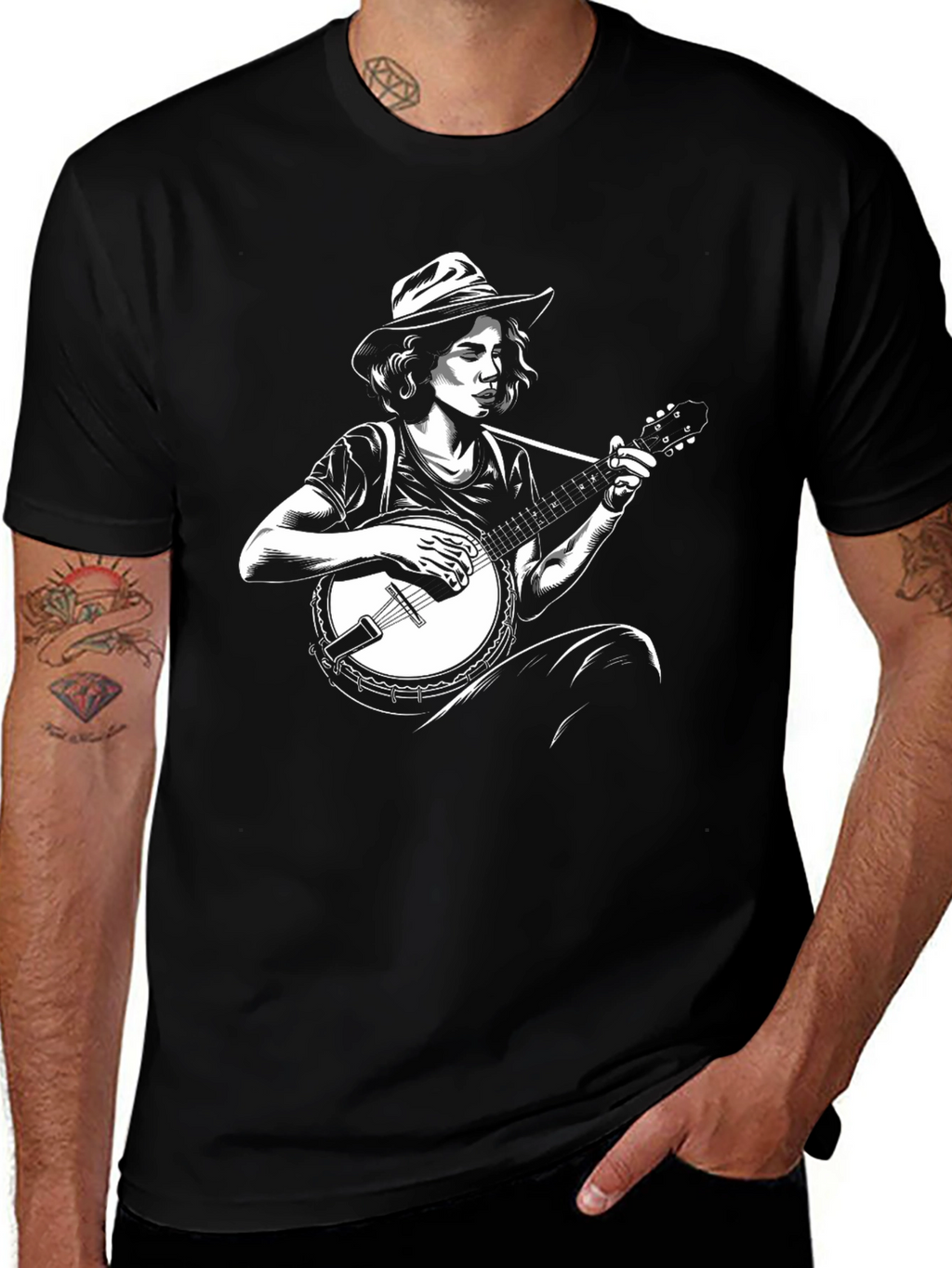 Banjo Player Graphic Tee - Black