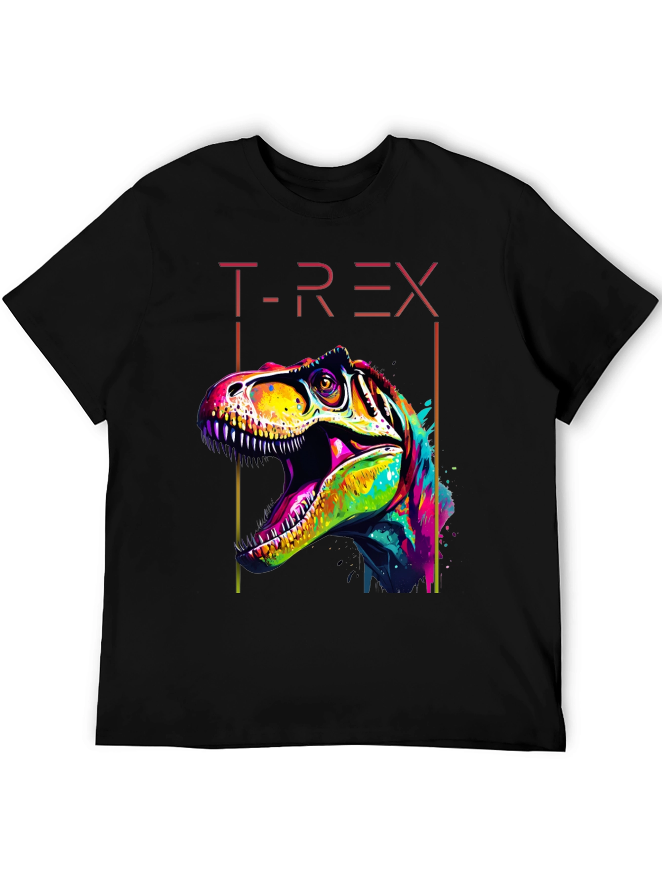 Colorful T-Rex Graphic Print Black T-Shirt