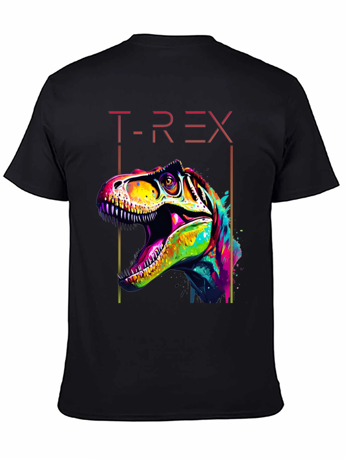 Colorful T-Rex Graphic Print Black T-Shirt