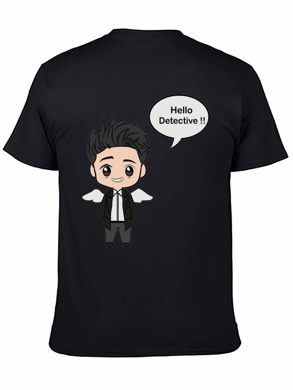 Detective Cartoon Graphic Black T-Shirt