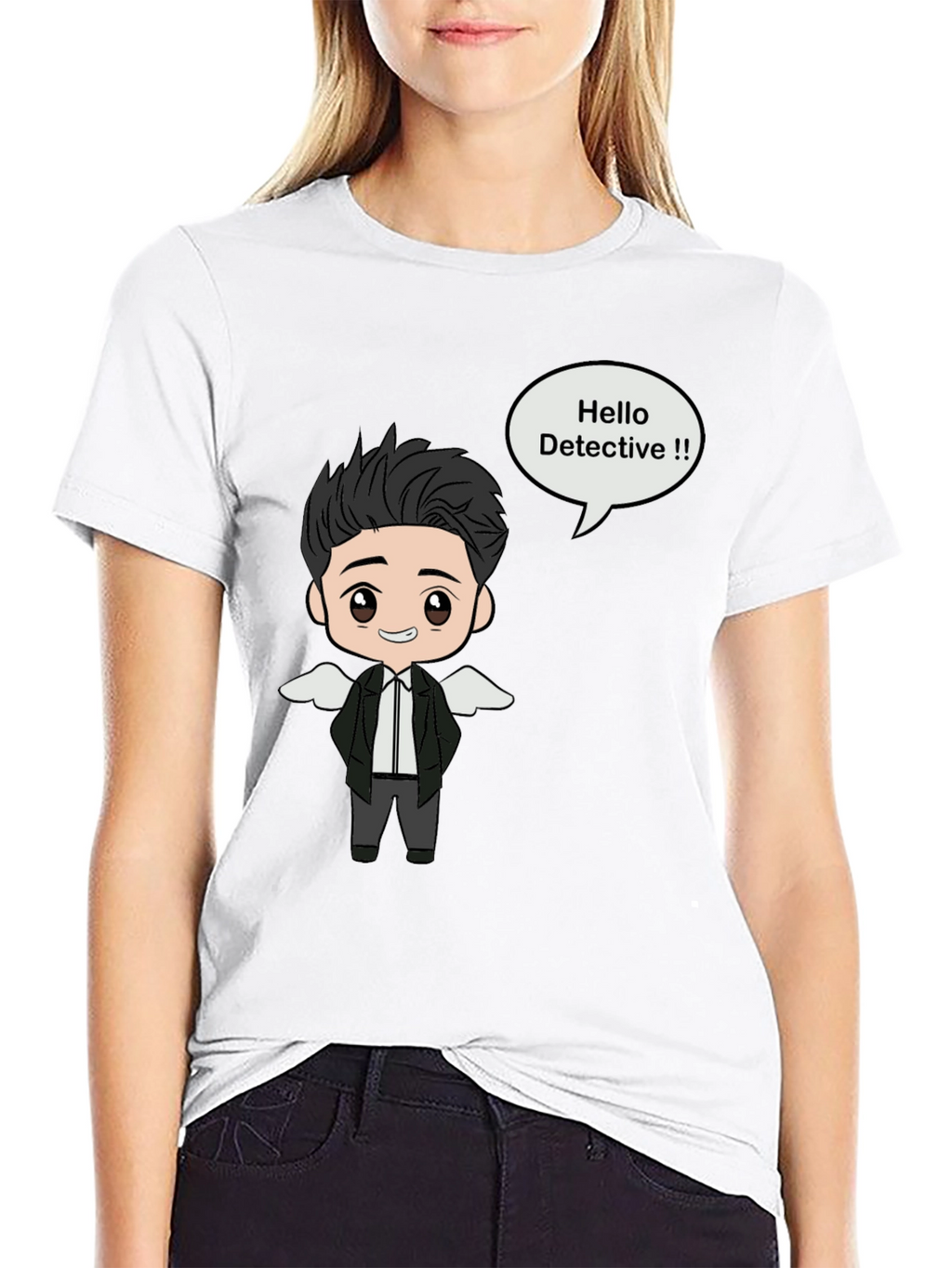 Detective Cartoon Graphic Black T-Shirt