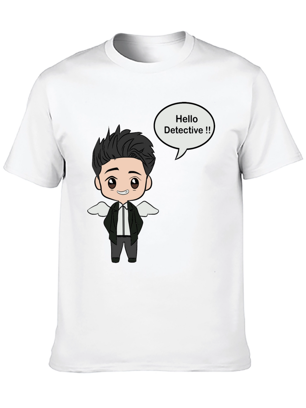 Detective Cartoon Graphic Black T-Shirt