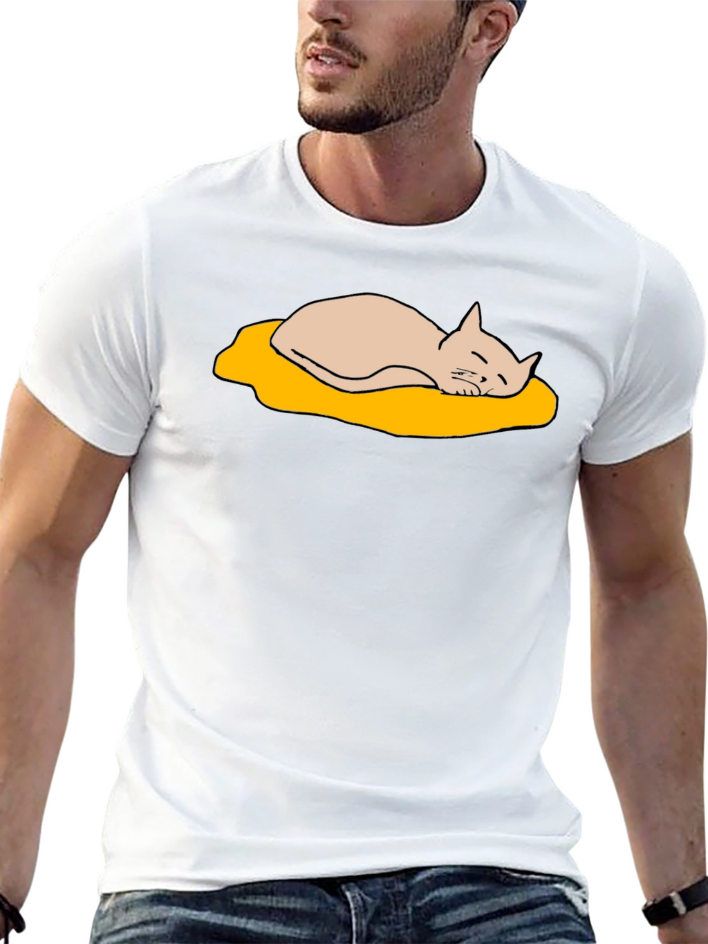 Lazy Cat Nap T-Shirt - Cute Cartoon Design