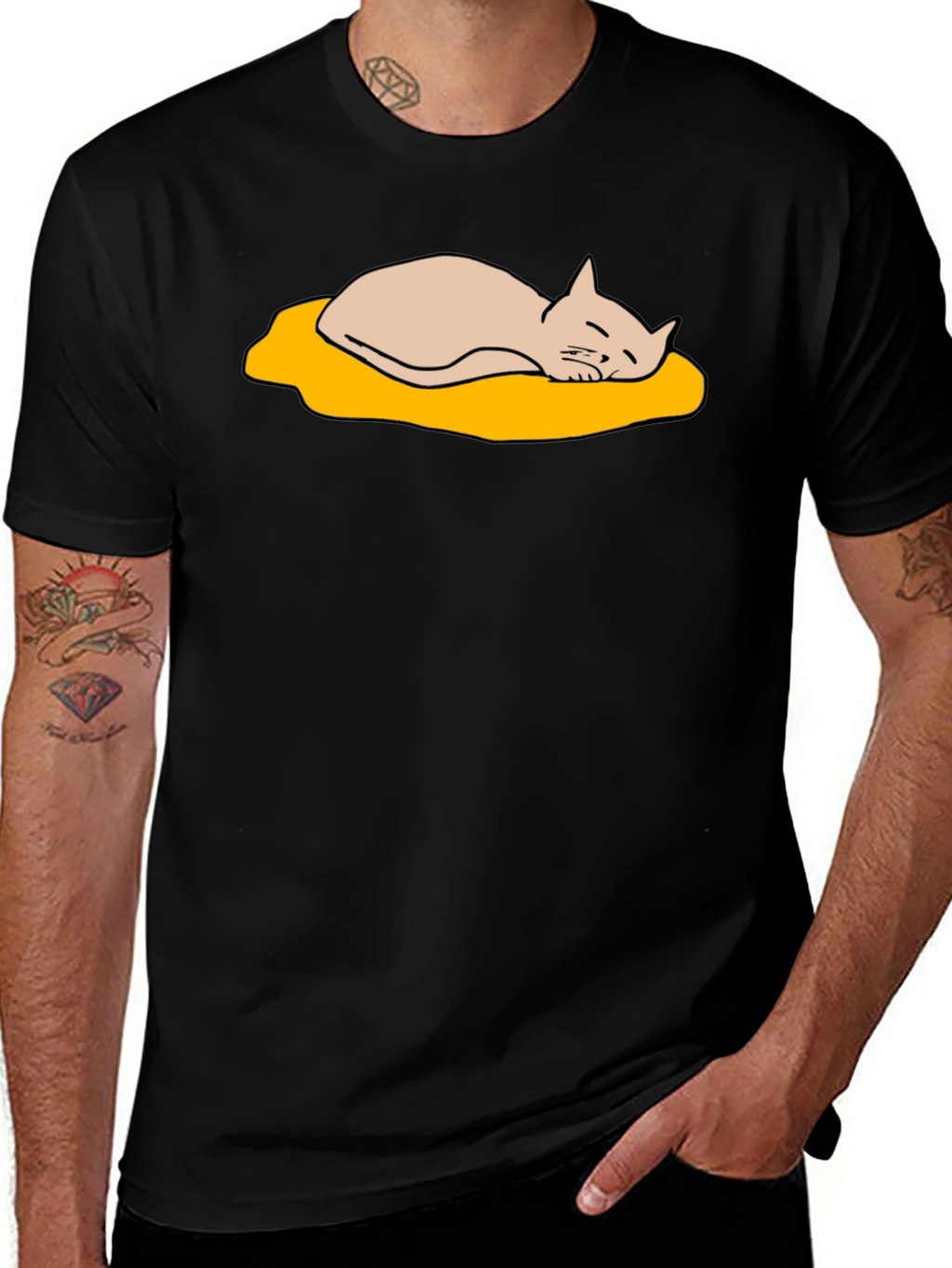 Lazy Cat Nap T-Shirt - Cute Cartoon Design