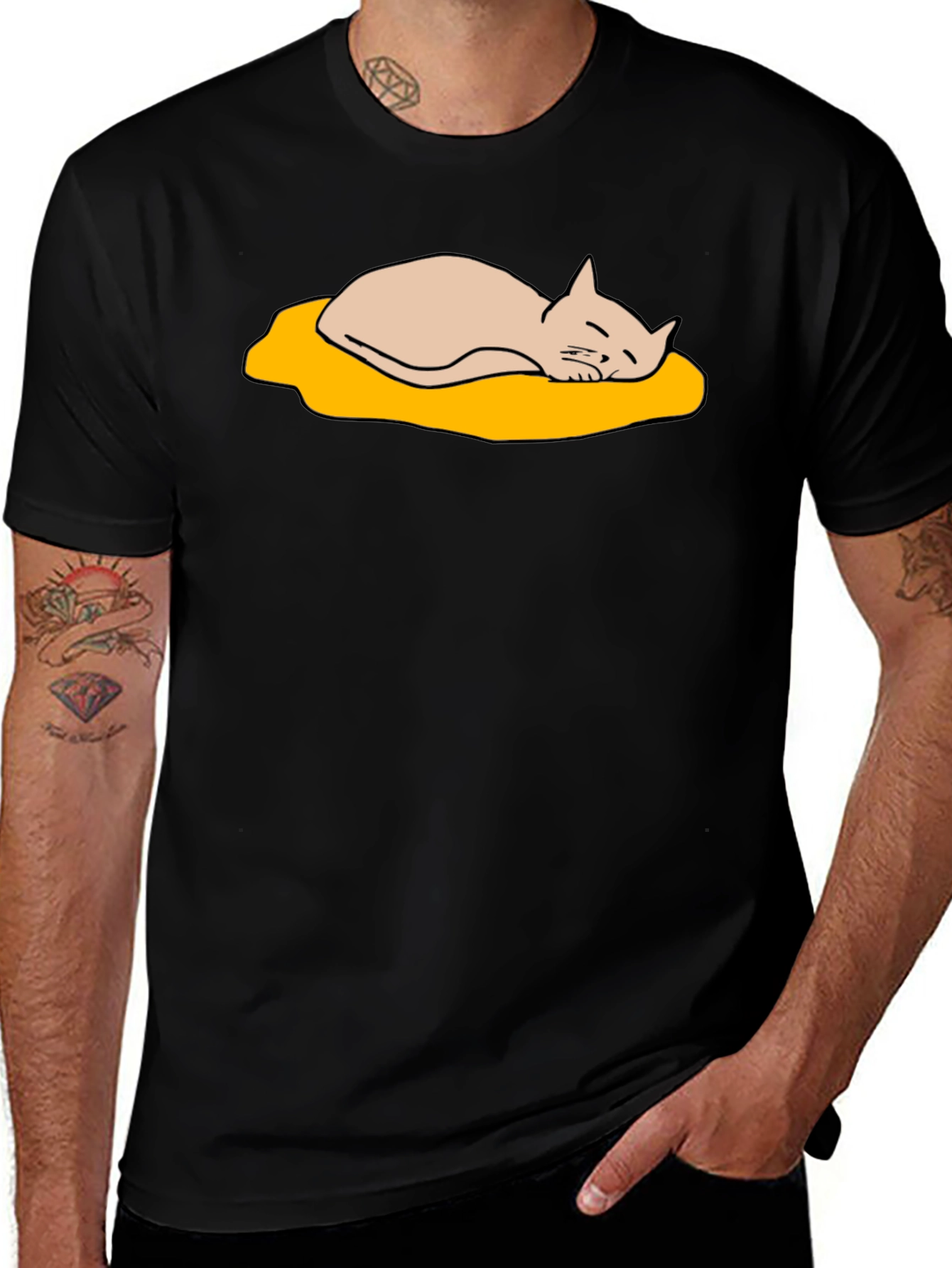 Lazy Cat Nap T-Shirt - Cute Cartoon Design