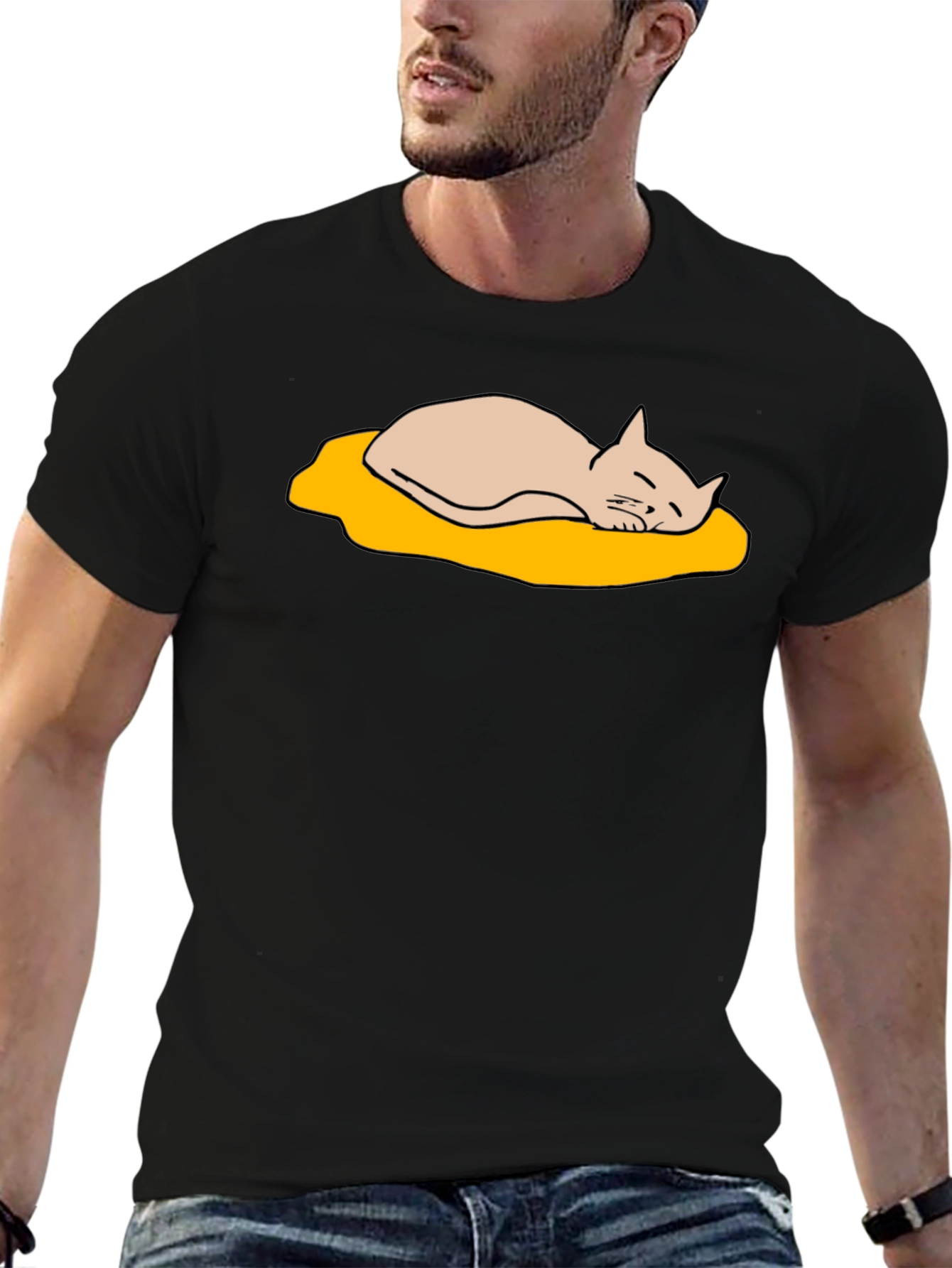 Lazy Cat Nap T-Shirt - Cute Cartoon Design