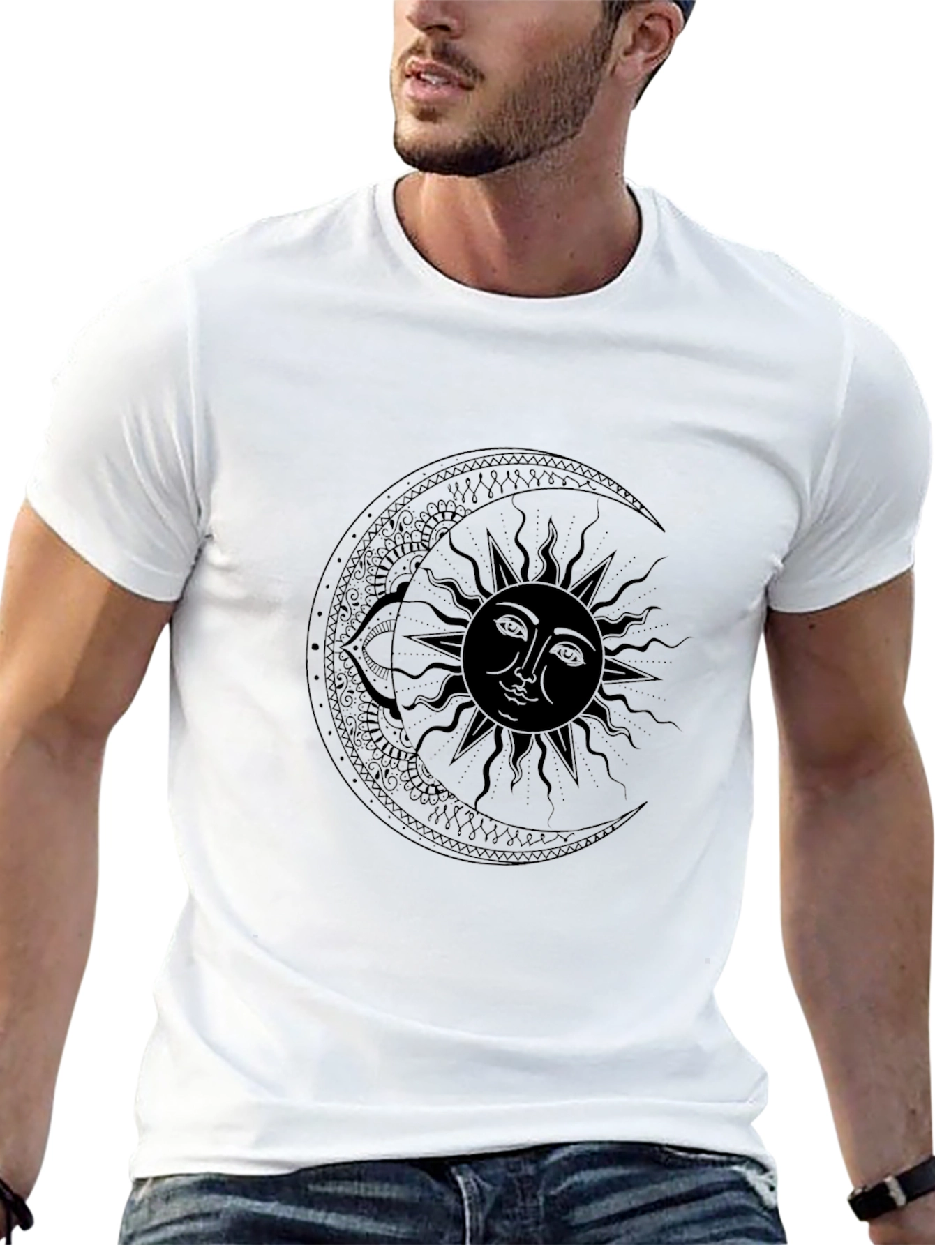 Celestial Sun & Moon Black Graphic T-Shirt