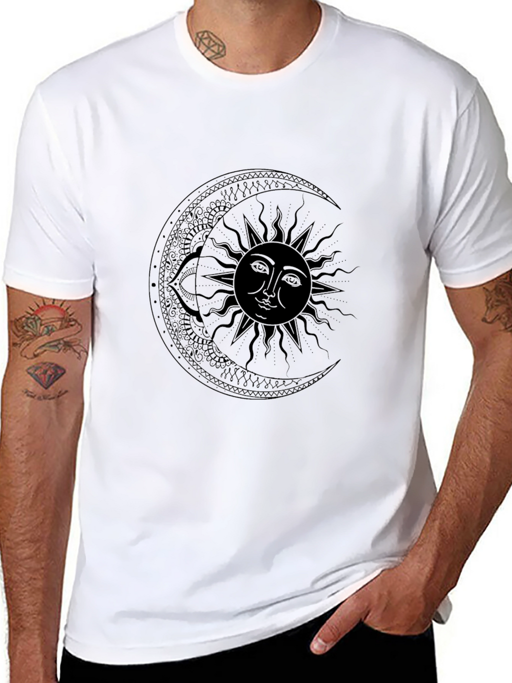 Celestial Sun & Moon Black Graphic T-Shirt