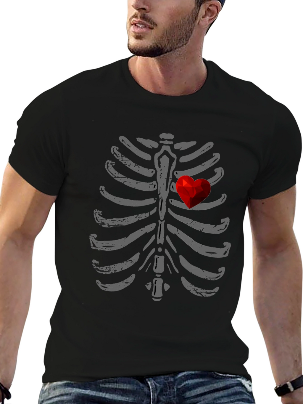 Skeleton Rib Cage Heart Graphic T-Shirt