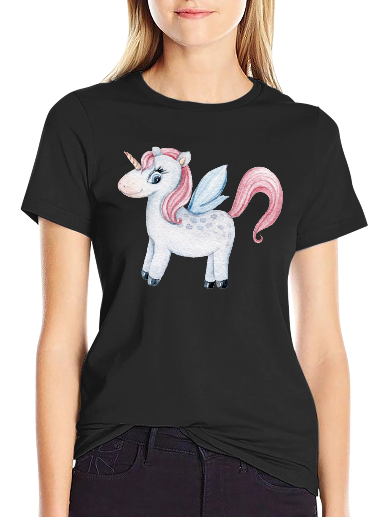 Unicorn Graphic Tee - Black Casual Cotton Shirt