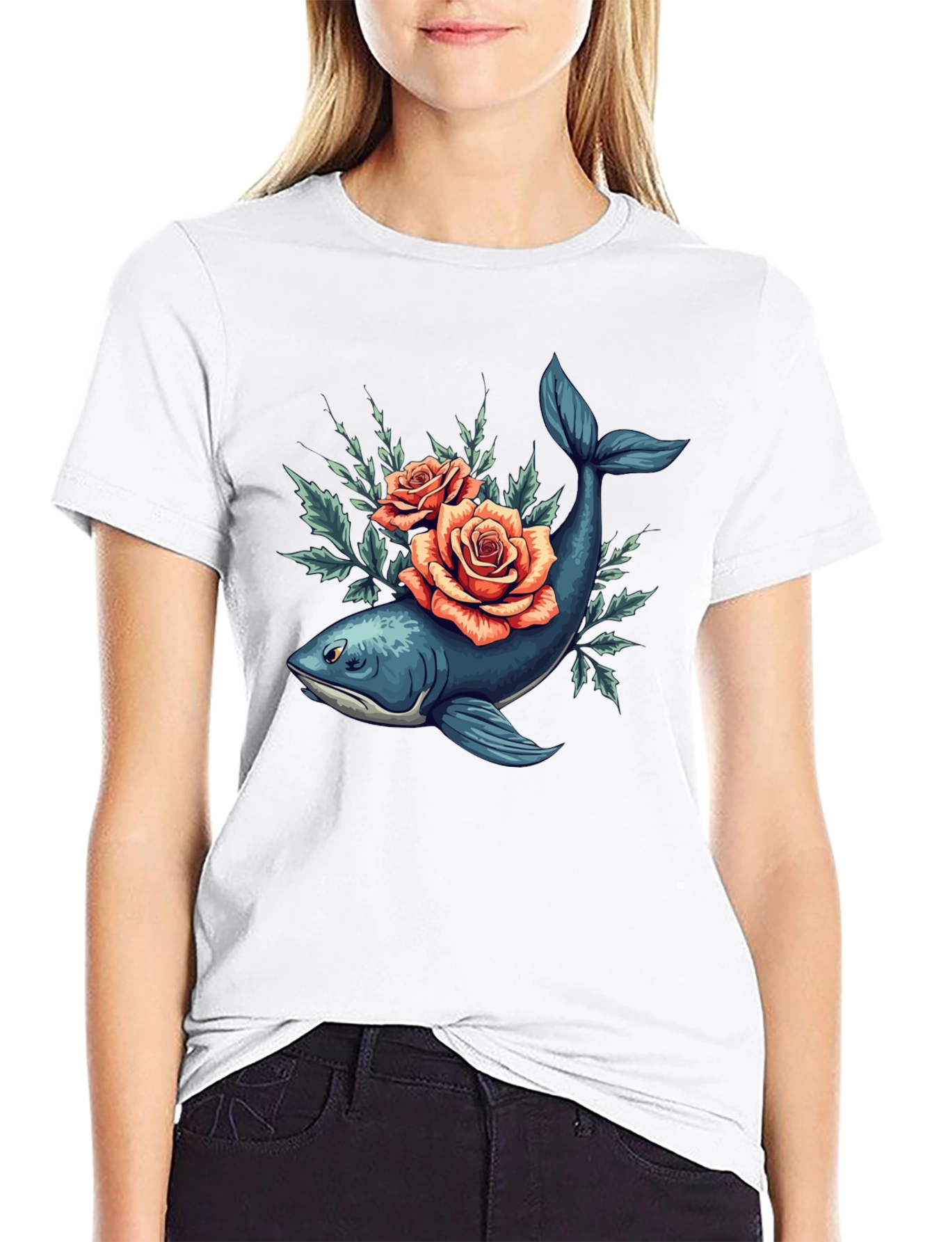 Whale & Roses Graphic Tee - Stylish Comfort