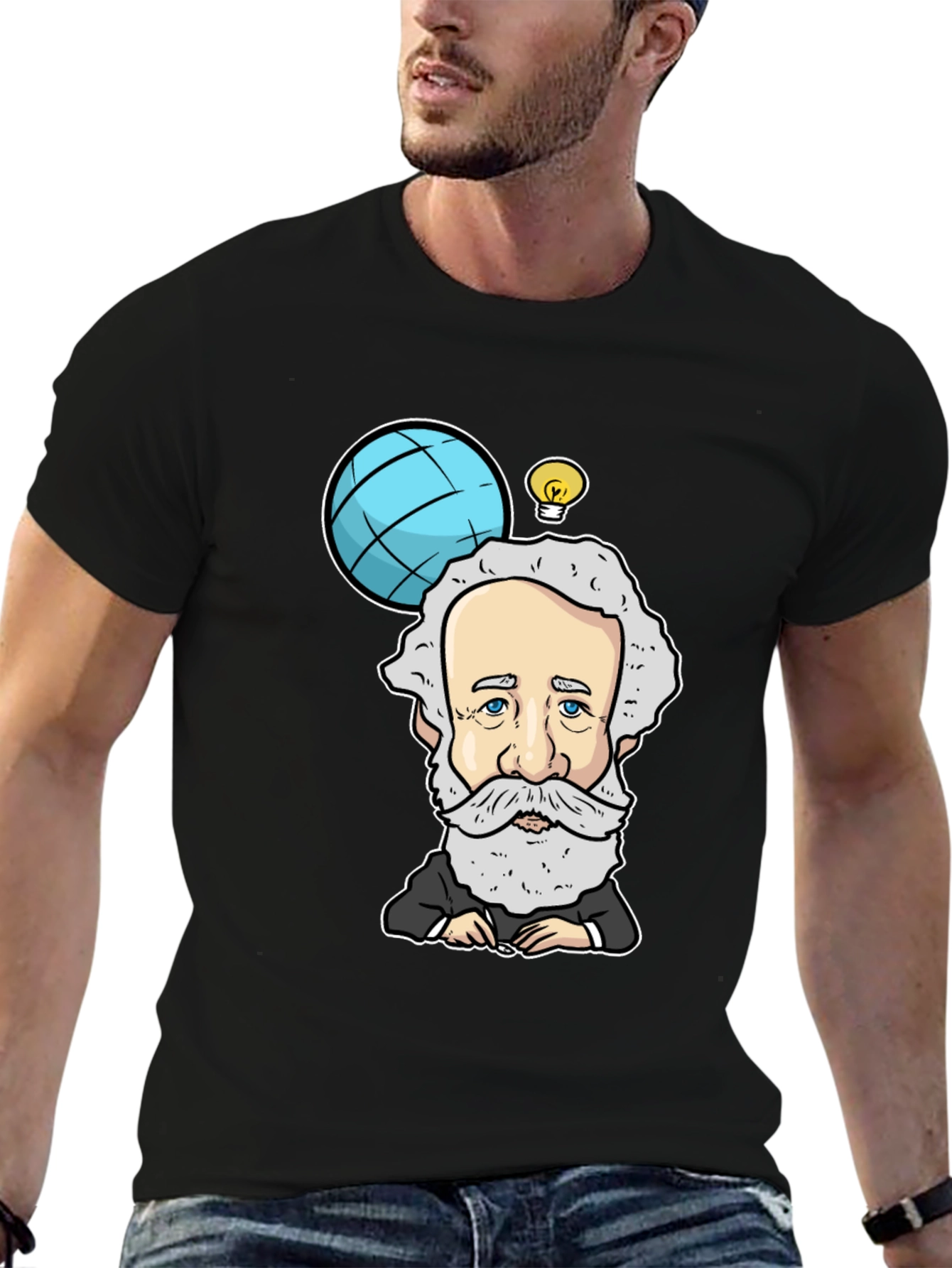 Cartoon Scientist Graphic Black T-Shirt