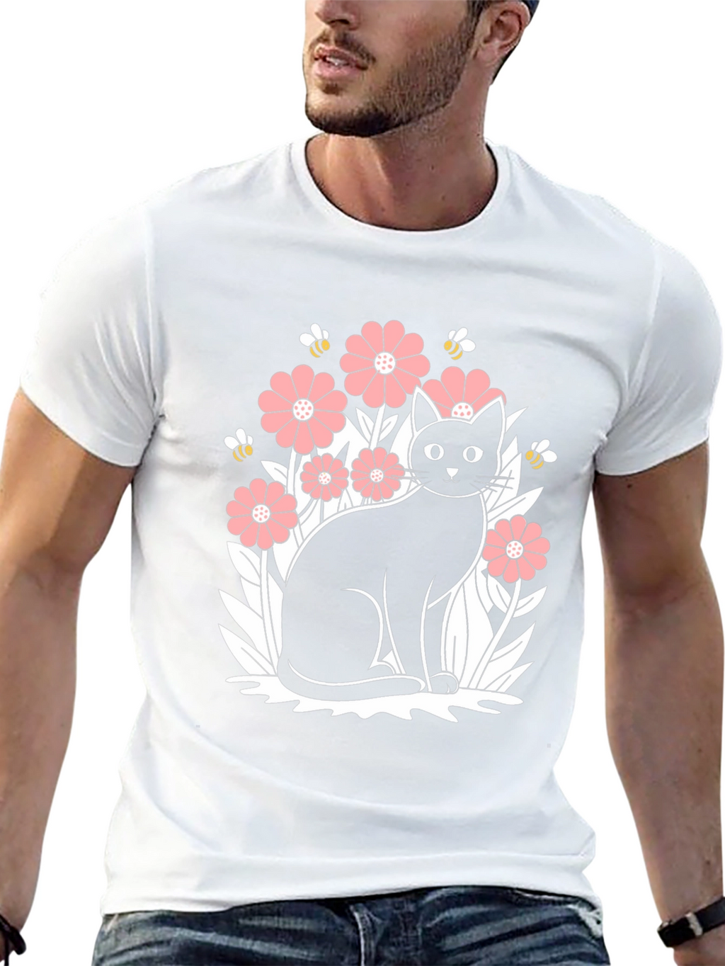 Black Cat Floral Graphic T-Shirt