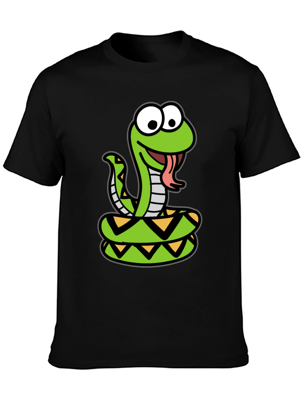 Cartoon Snake Graphic Tee - Black Cotton T-Shirt