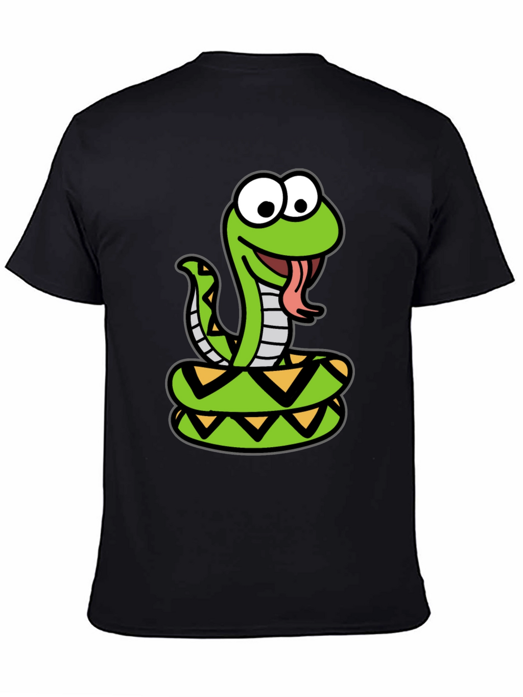 Cartoon Snake Graphic Tee - Black Cotton T-Shirt
