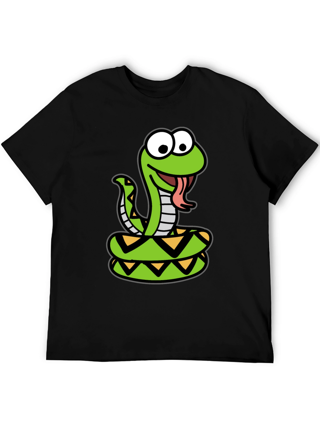Cartoon Snake Graphic Tee - Black Cotton T-Shirt