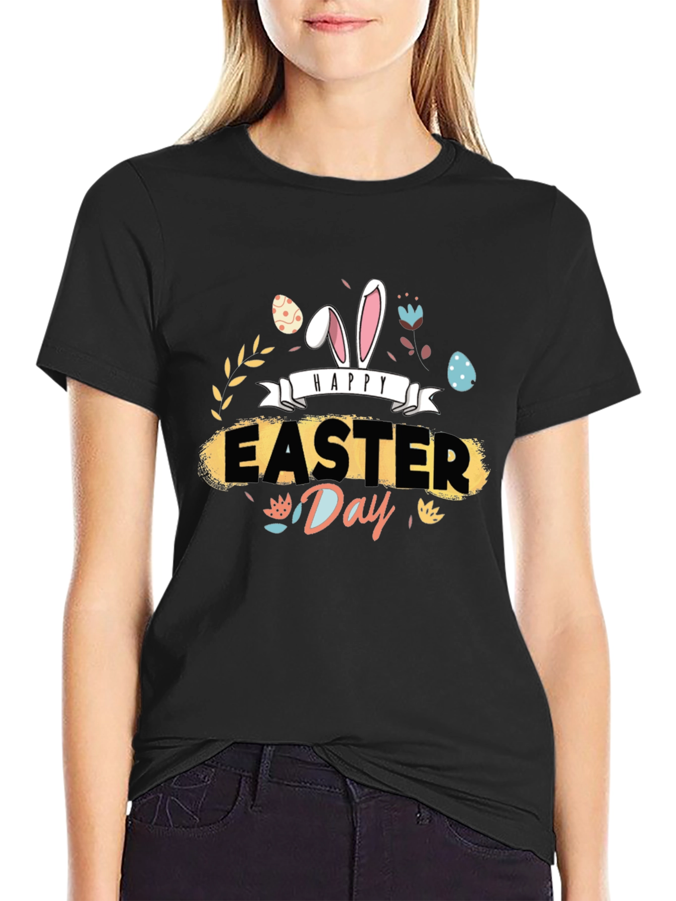 Happy Easter Day Graphic Tee - Mens Black T-Shirt