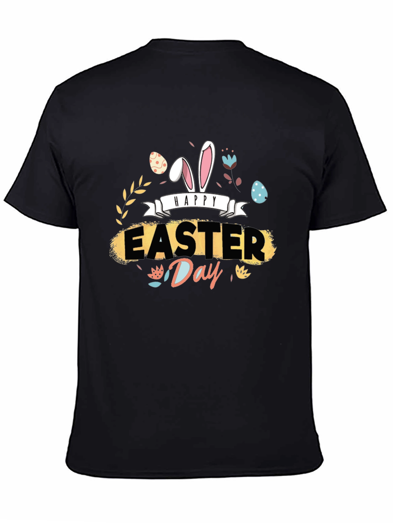 Happy Easter Day Graphic Tee - Mens Black T-Shirt