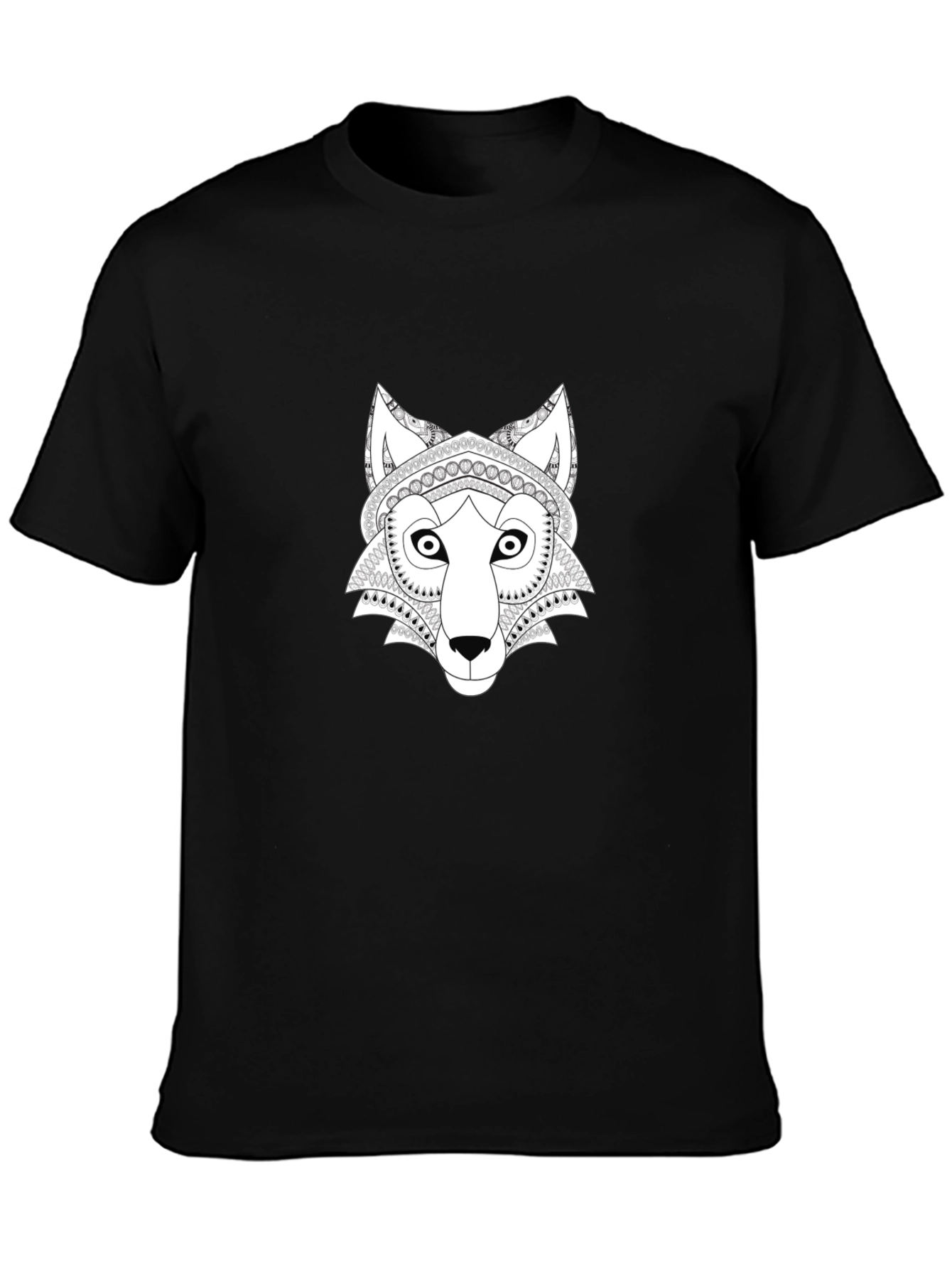 Wolf Mandala Graphic Tee - Black Cotton T-Shirt