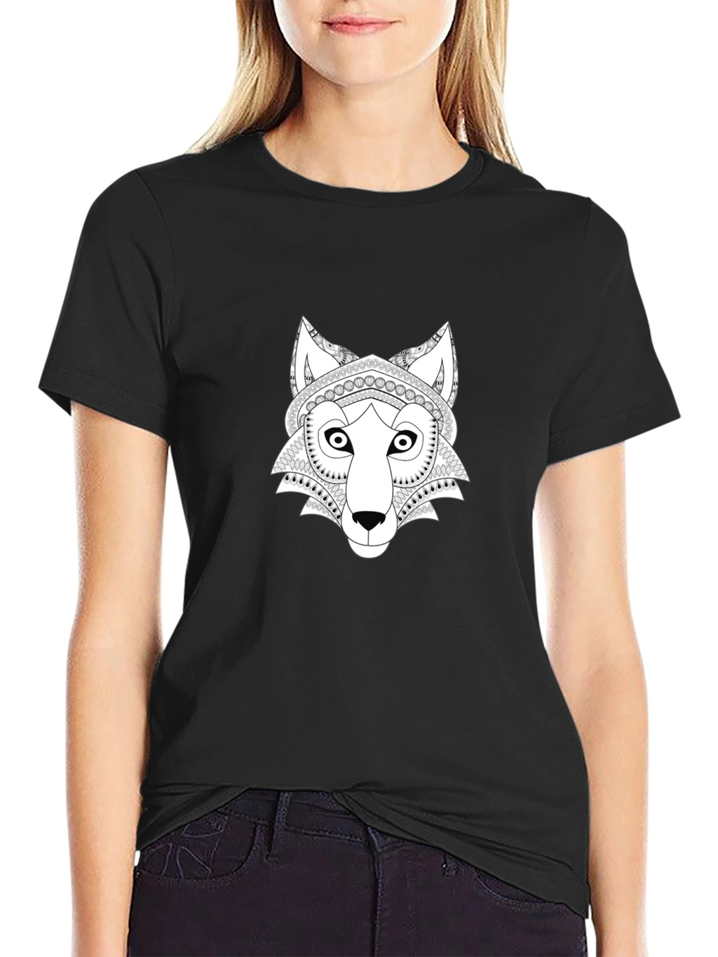 Wolf Mandala Graphic Tee - Black Cotton T-Shirt
