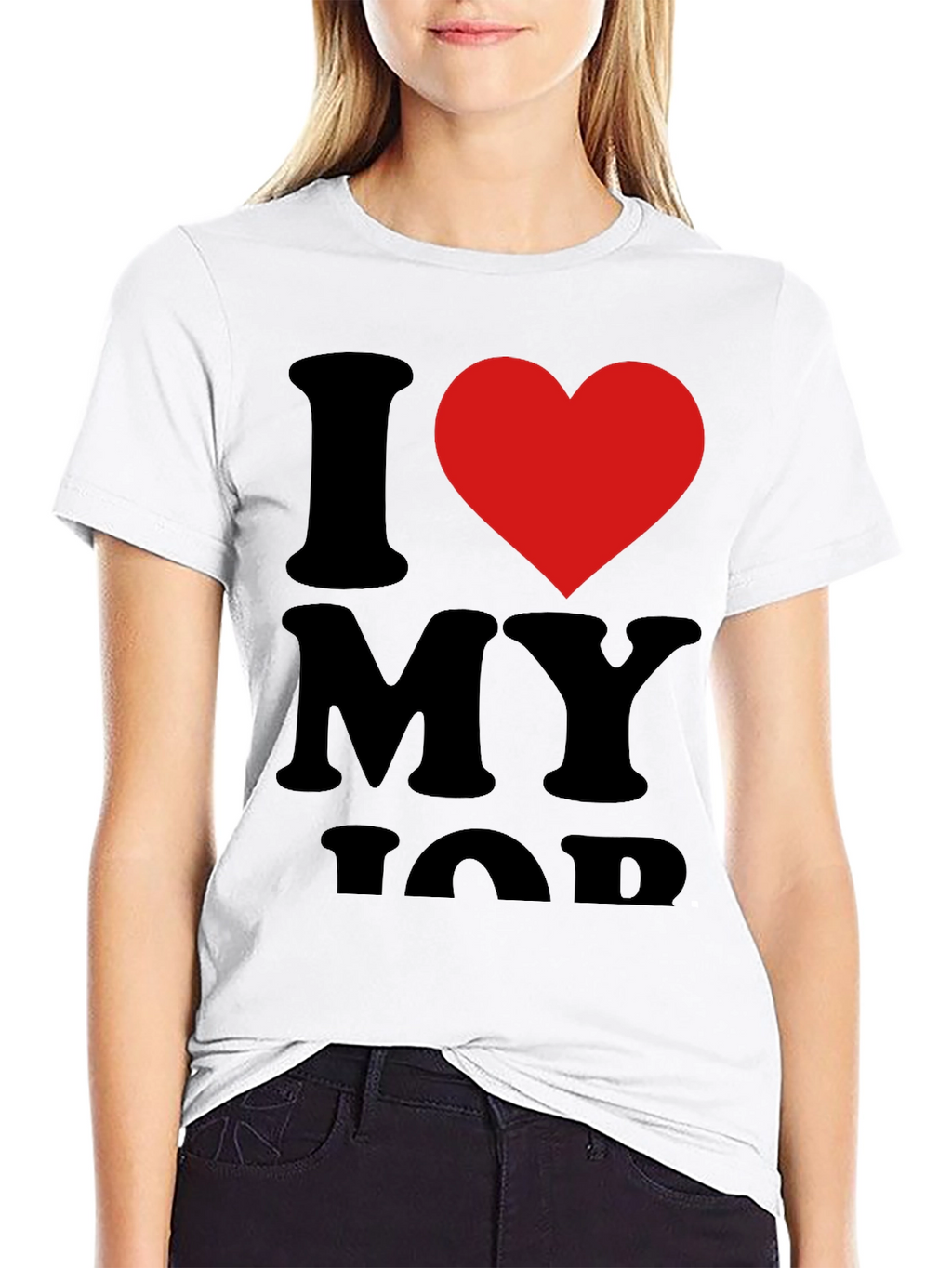 I Love My Job Black T-Shirt with Red Heart
