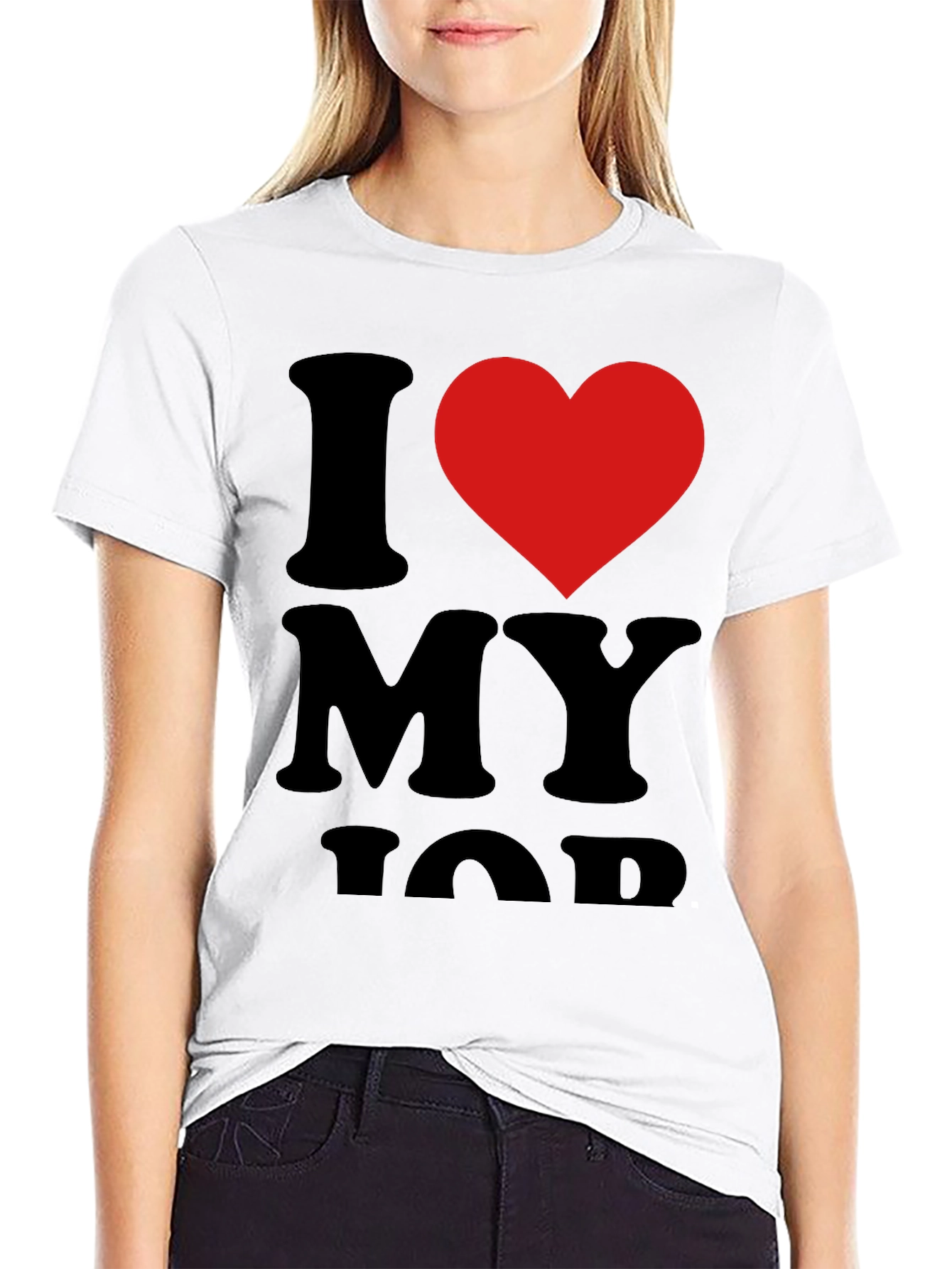 I Love My Job Black T-Shirt with Red Heart