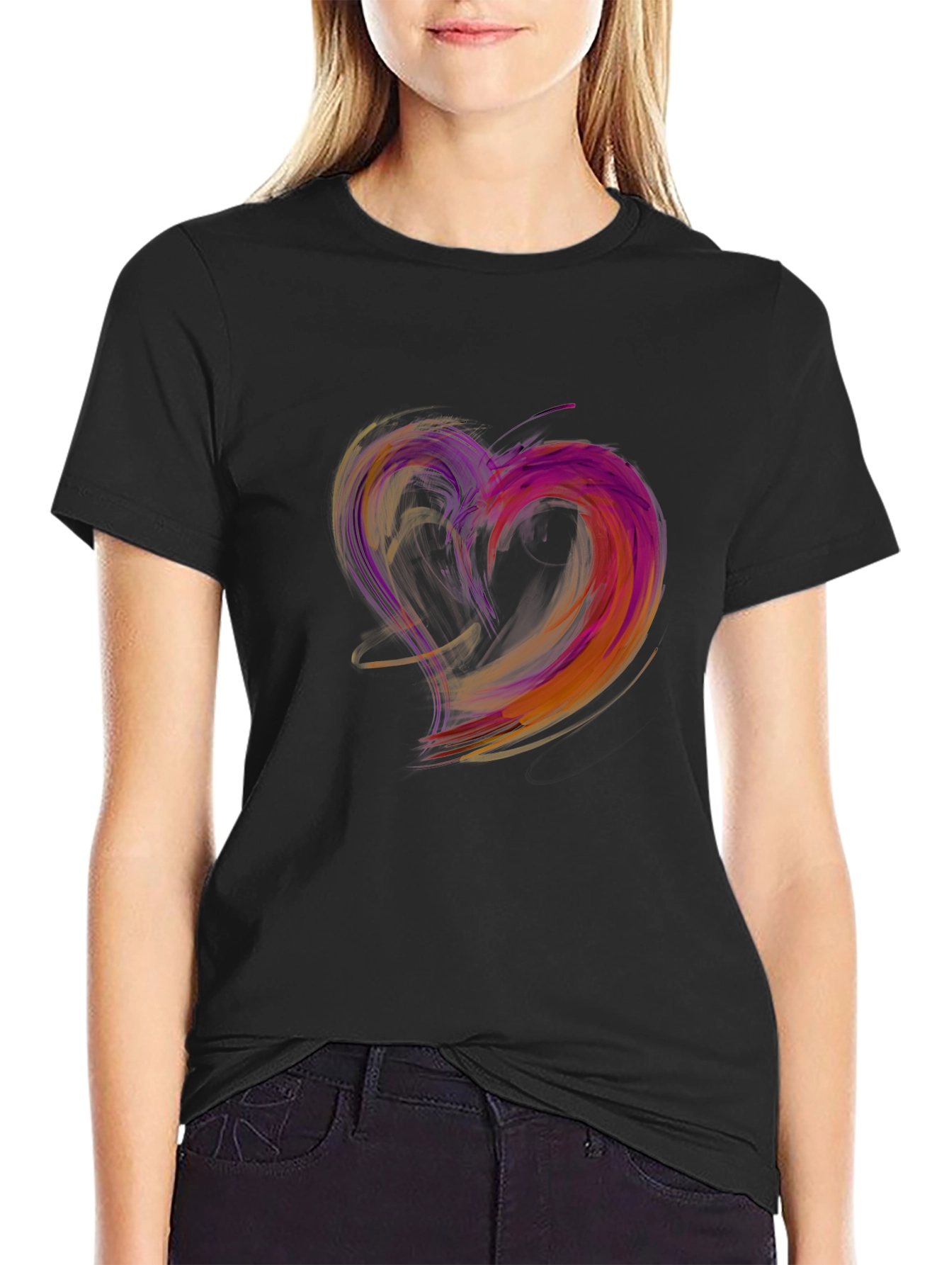 Abstract Heart Graphic Black T-Shirt