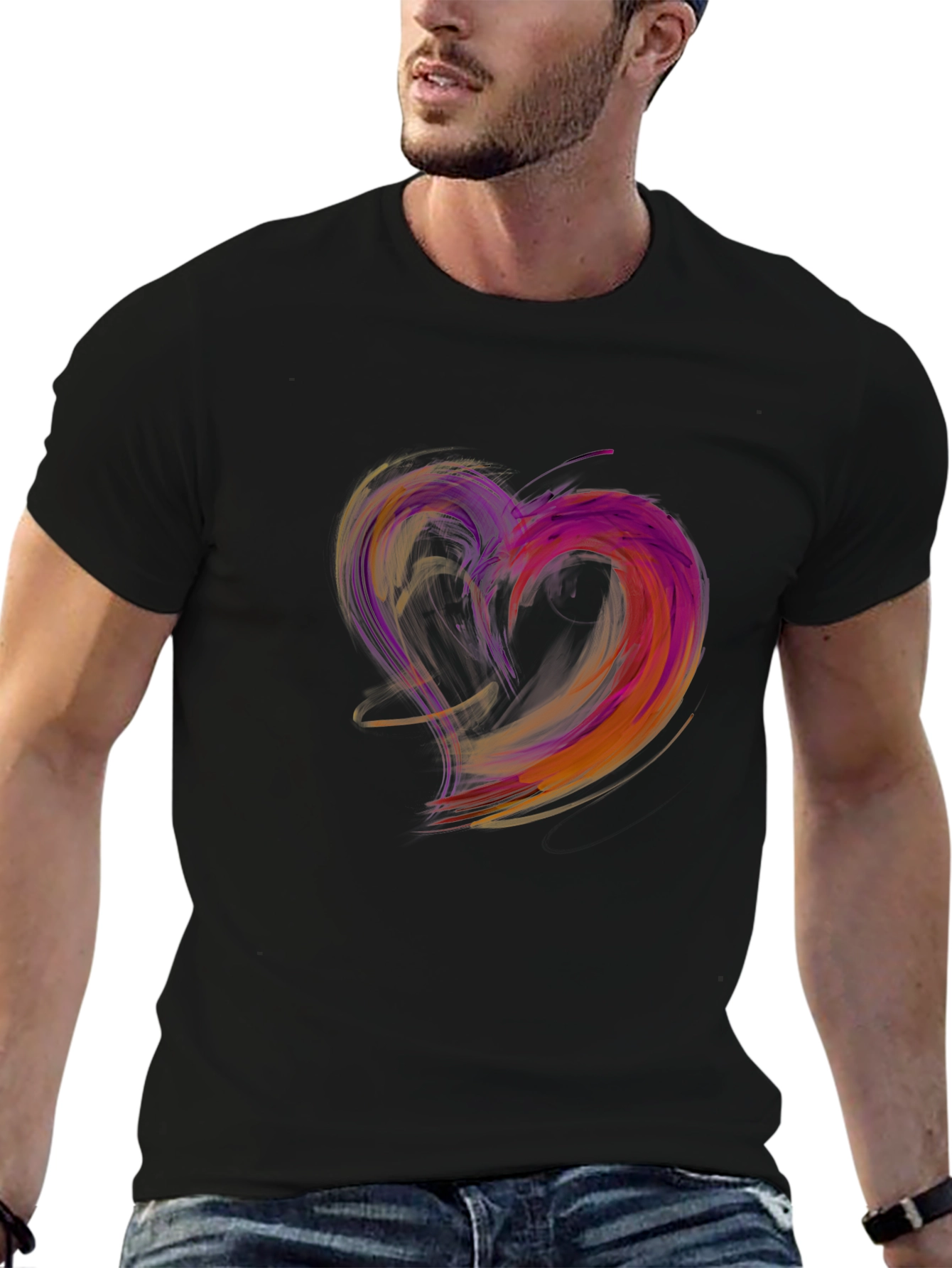 Abstract Heart Graphic Black T-Shirt