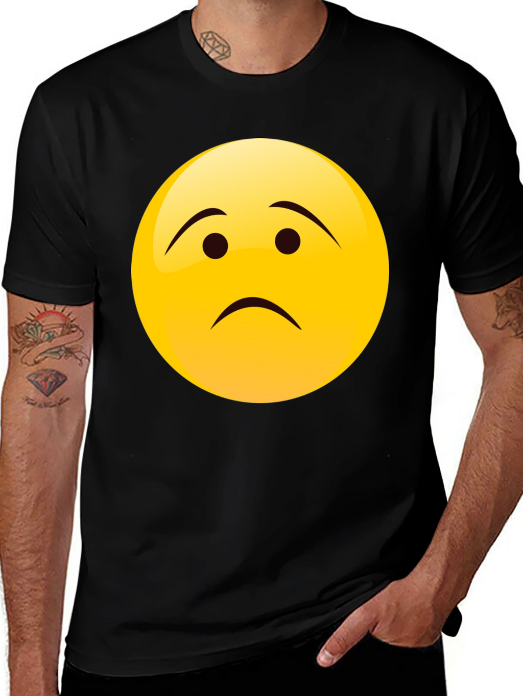 Sad Face Emoji Graphic Black T-Shirt