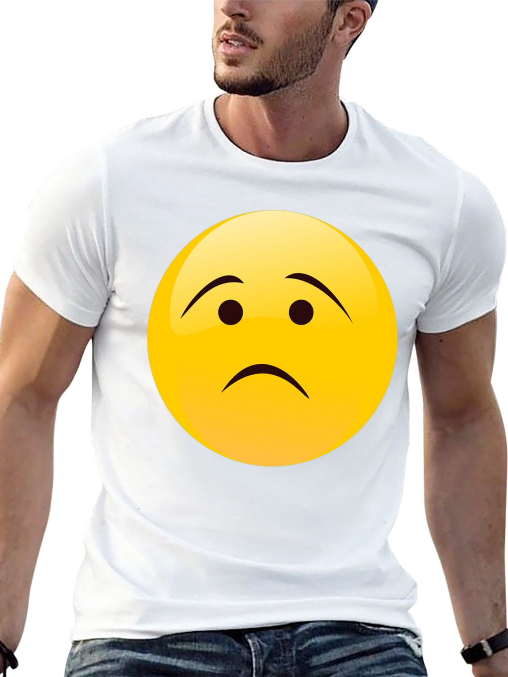 Sad Face Emoji Graphic Black T-Shirt