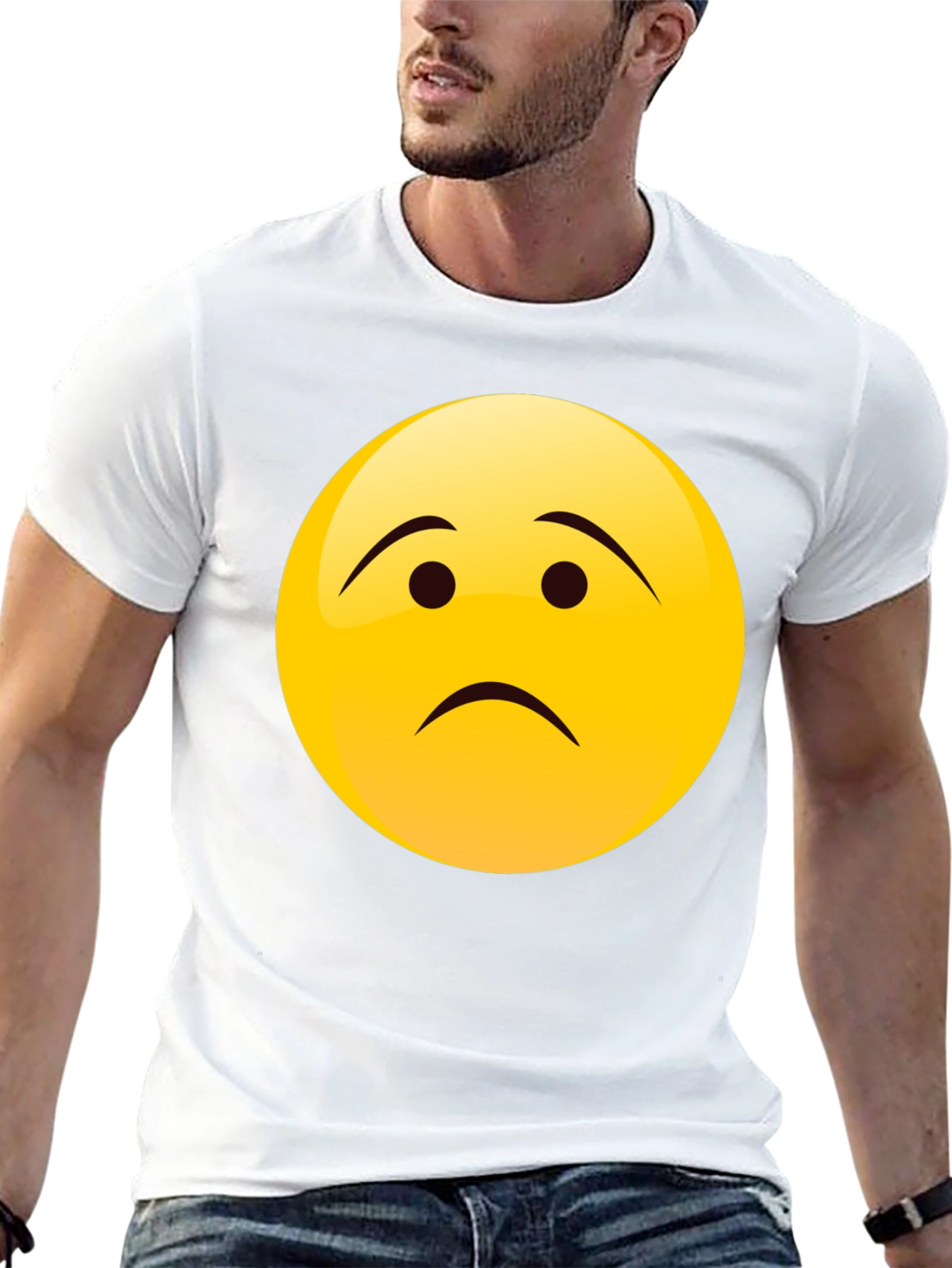 Sad Face Emoji Graphic Black T-Shirt
