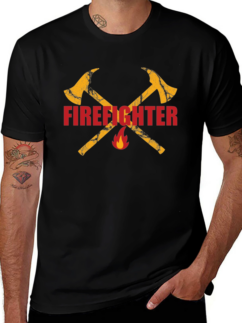 Firefighter Axe Graphic Tee - Black Cotton T-Shirt