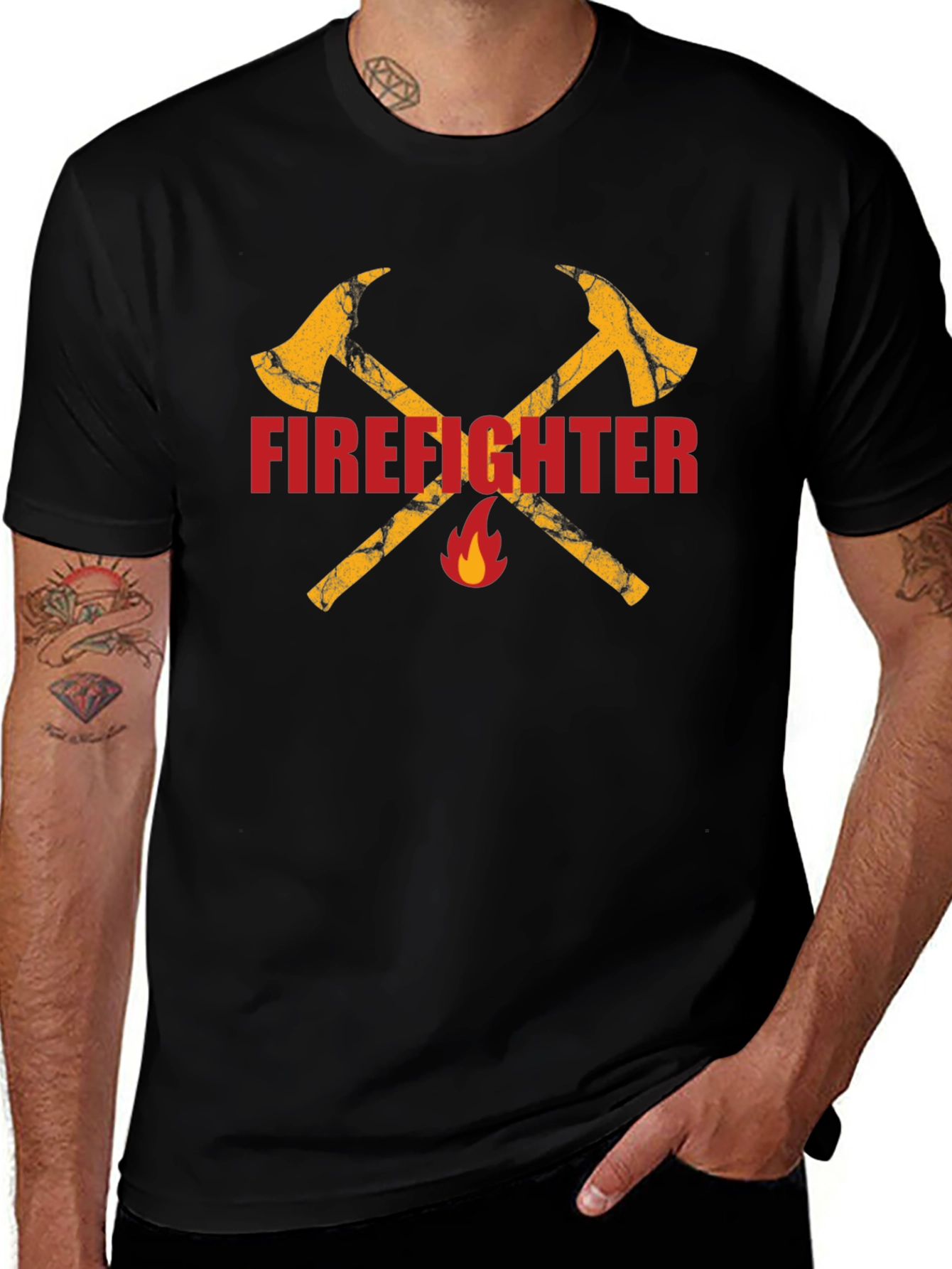 Firefighter Axe Graphic Tee - Black Cotton T-Shirt
