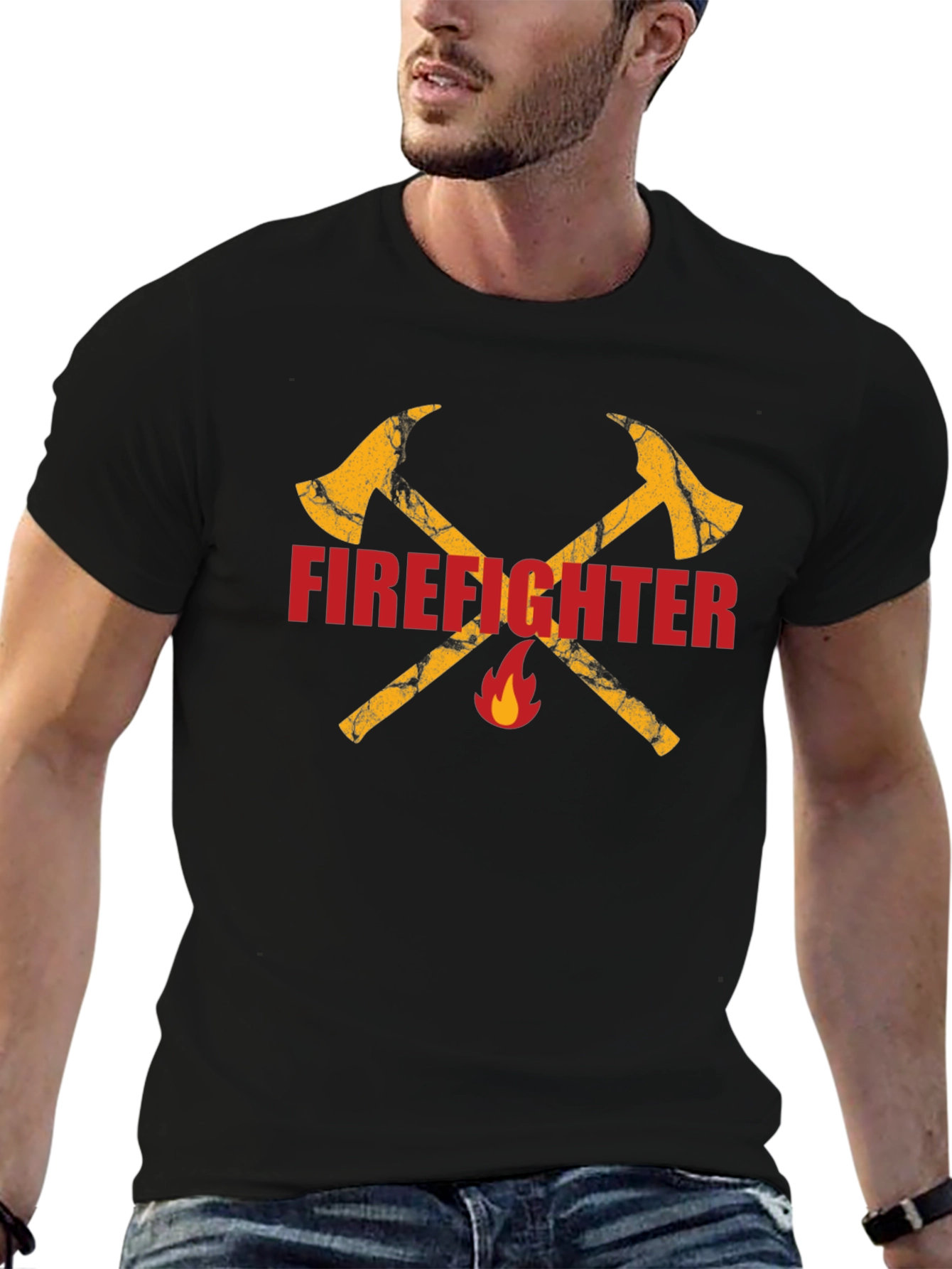 Firefighter Axe Graphic Tee - Black Cotton T-Shirt